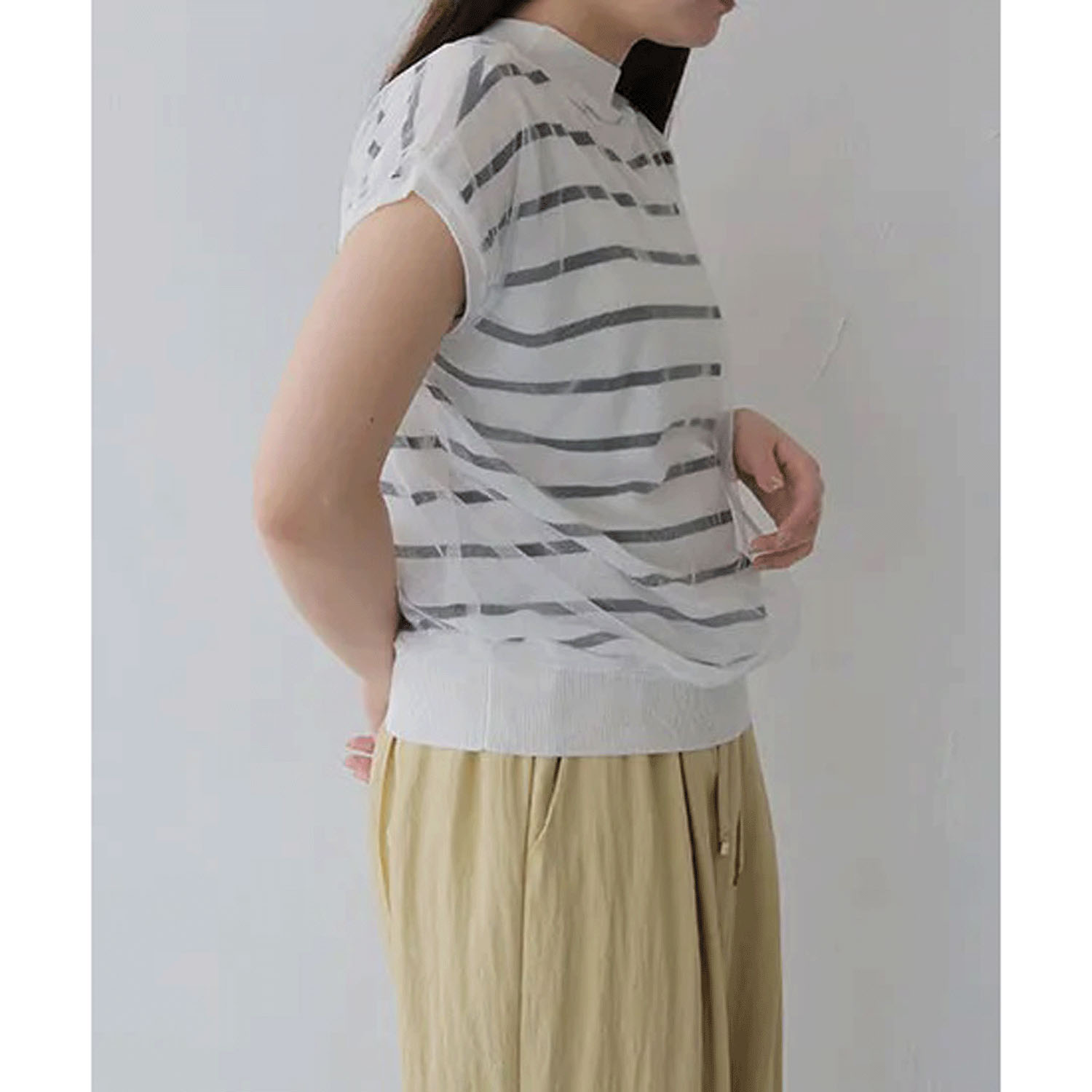 vingtrois チュール重ね着ボーダープルオーバー - 画像3