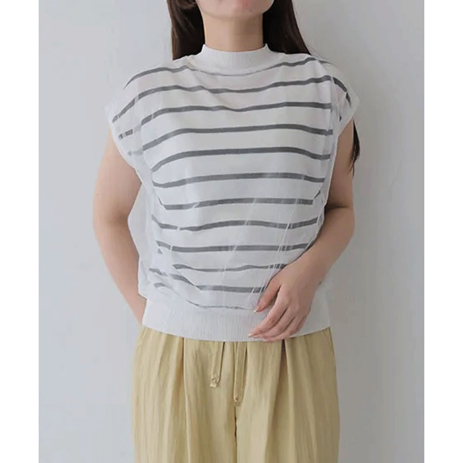 vingtrois チュール重ね着ボーダープルオーバー