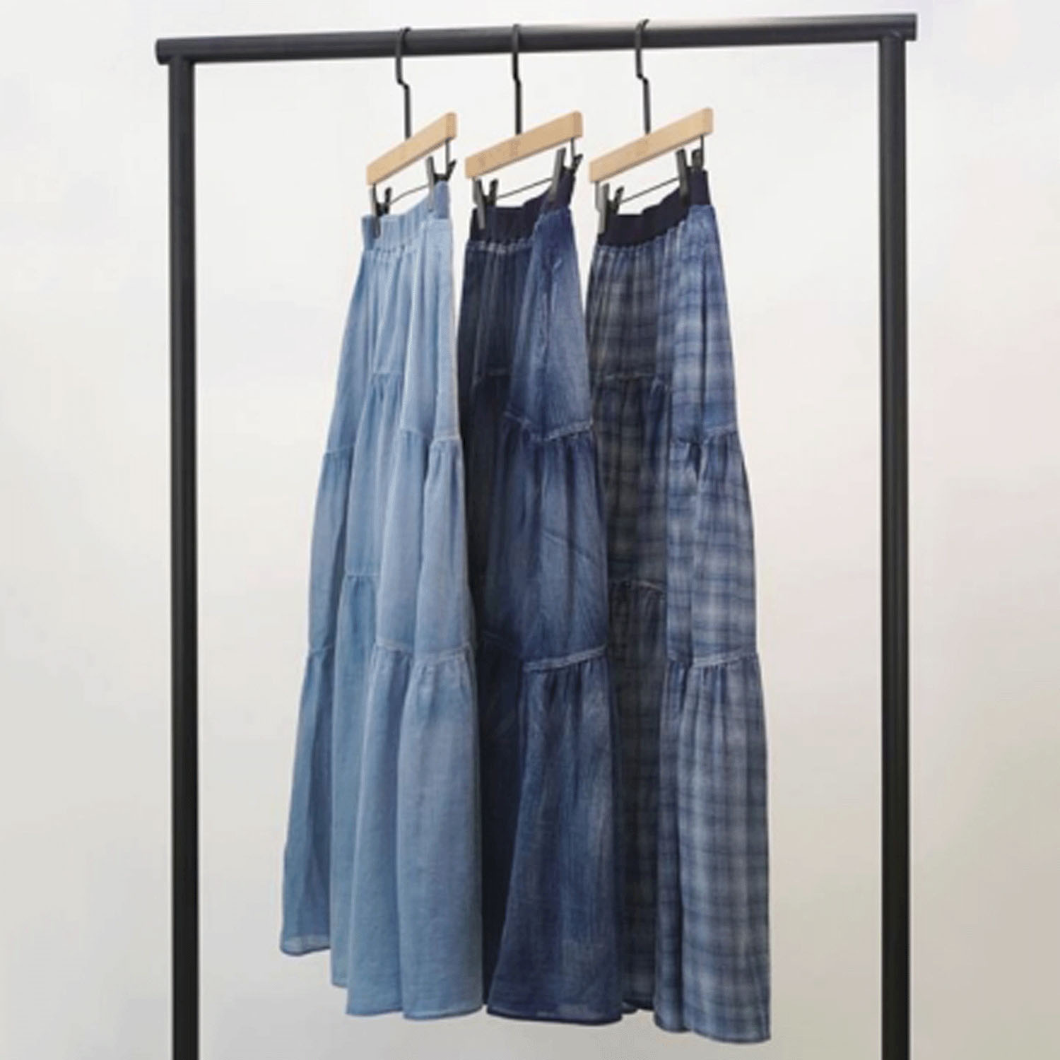 33℃ シアーデニムティアードパイピングフレアスカート - 画像3