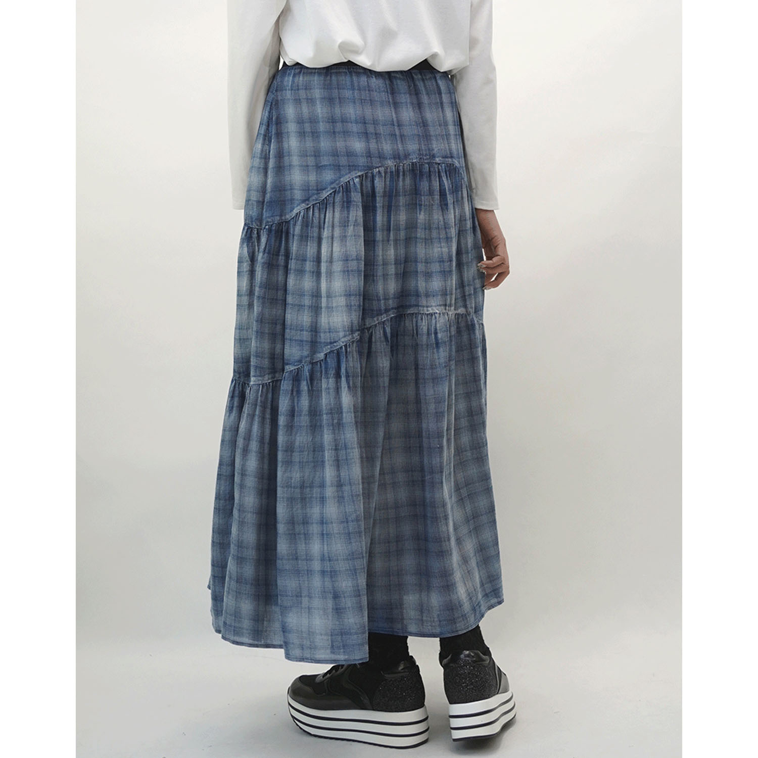 33℃ シアーデニムティアードパイピングフレアスカート - 画像7