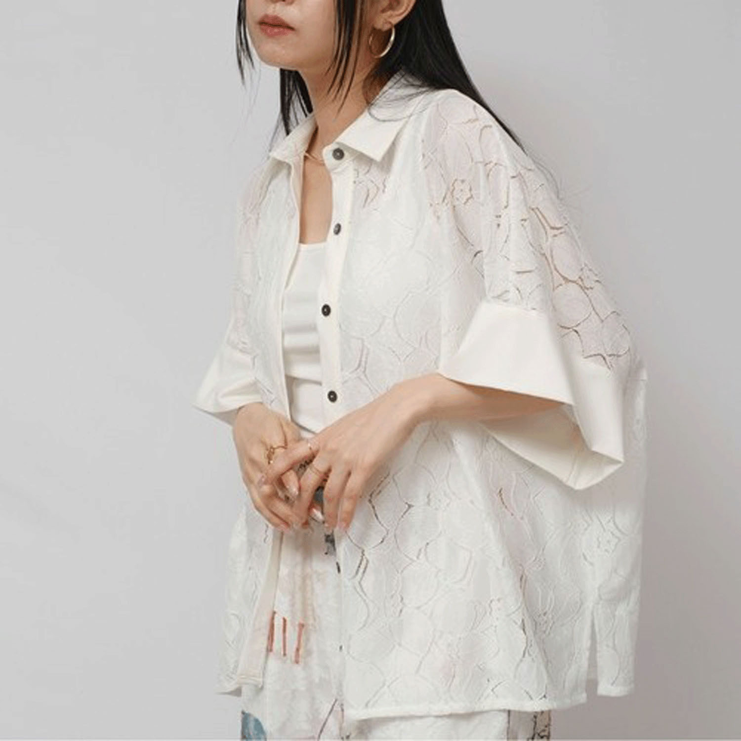 Palm Riche デニムレーストップス - 画像5