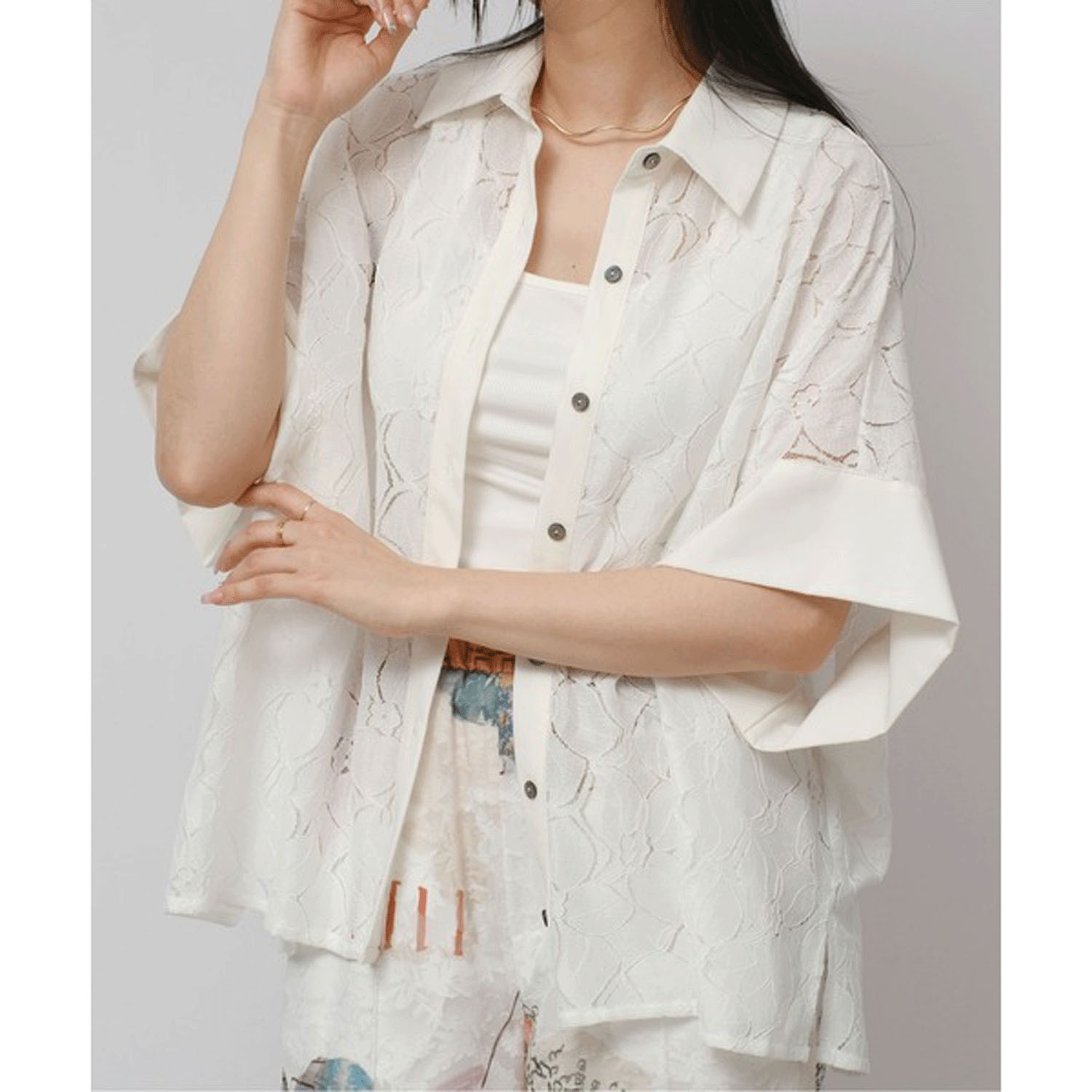 Palm Riche デニムレーストップス - 画像1