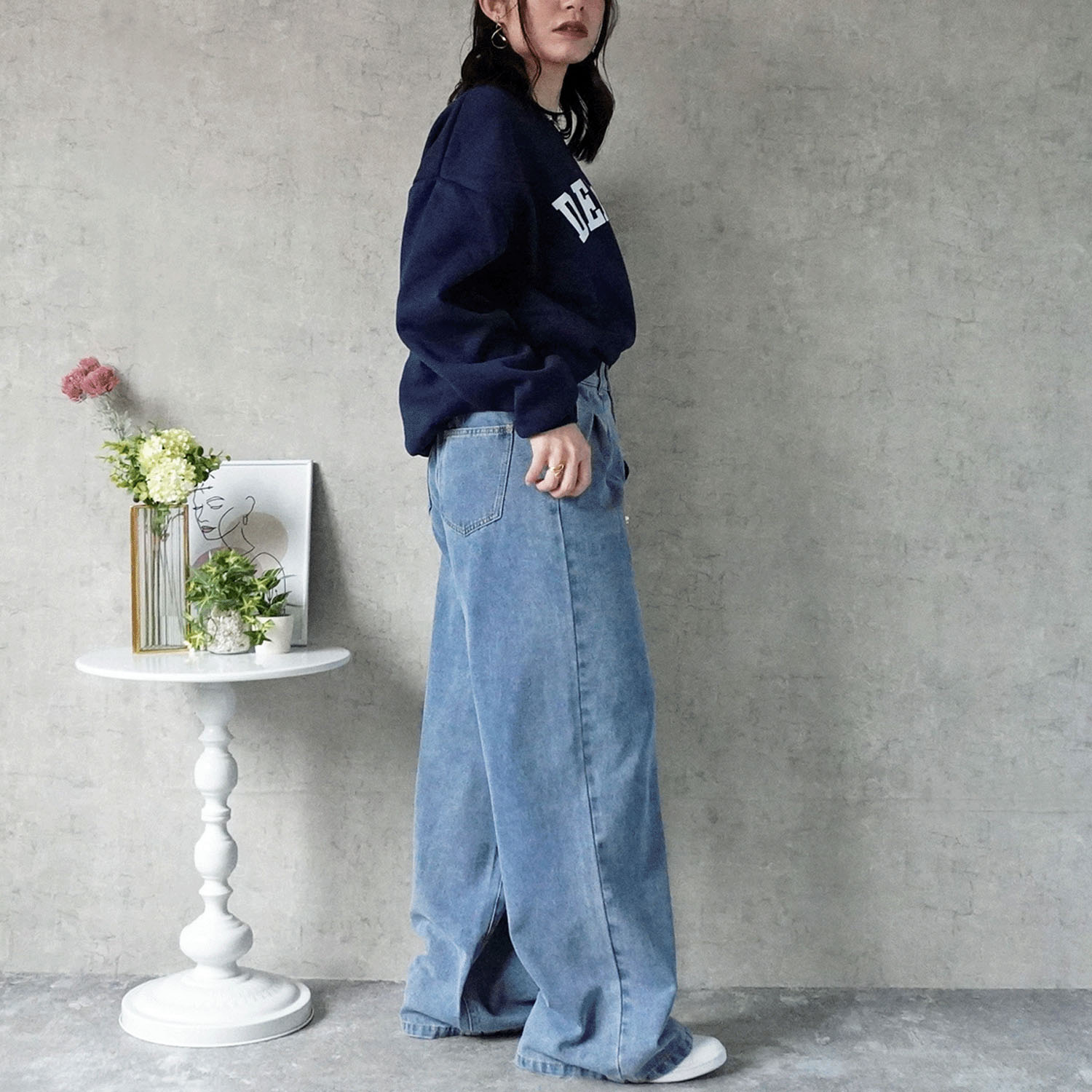 Emma デニムタックワイドパンツ - 画像3