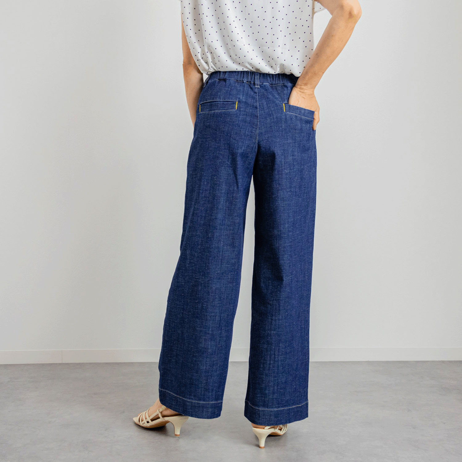 リネン混ドライタッチデニムワイドパンツ - 画像3