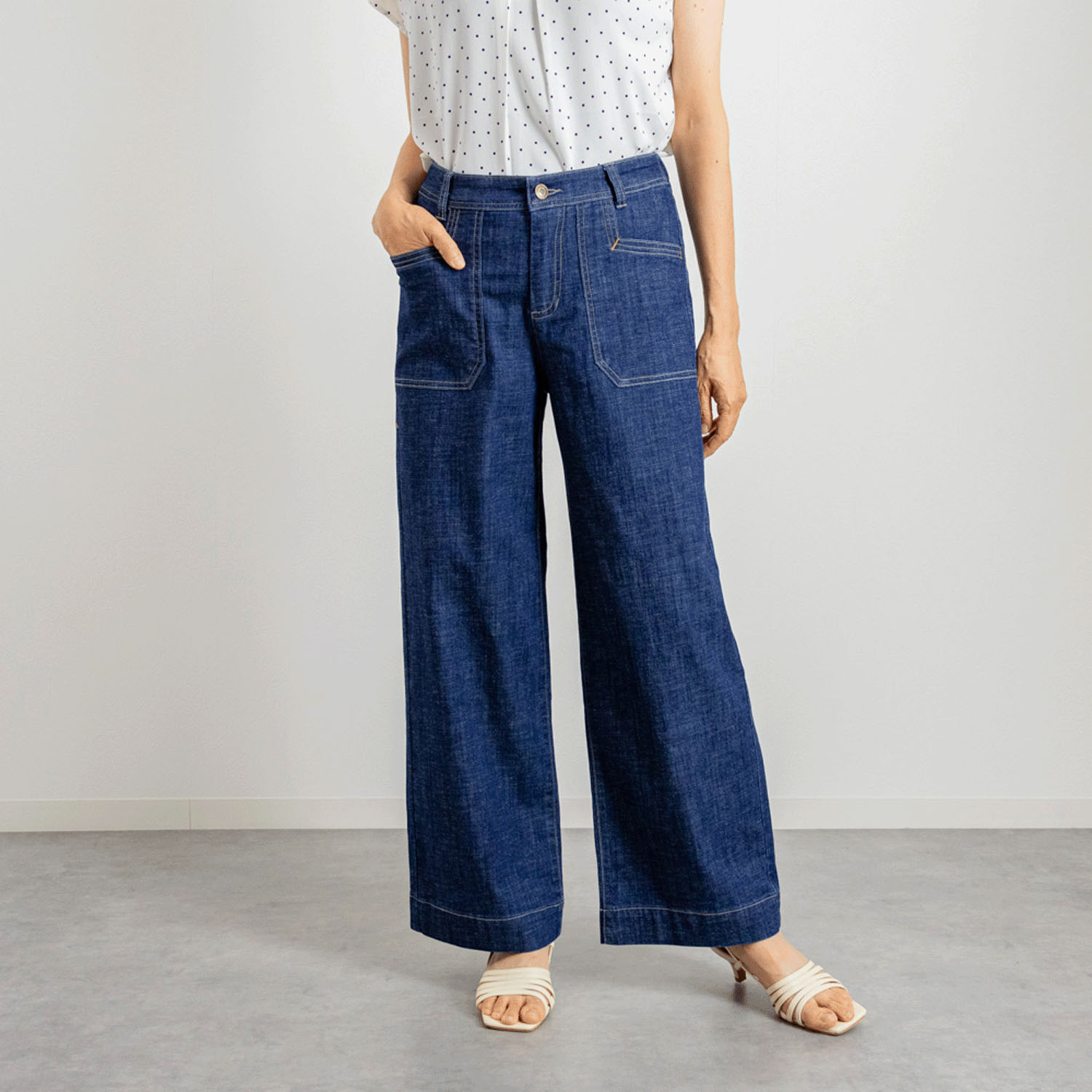 リネン混ドライタッチデニムワイドパンツ - 画像9