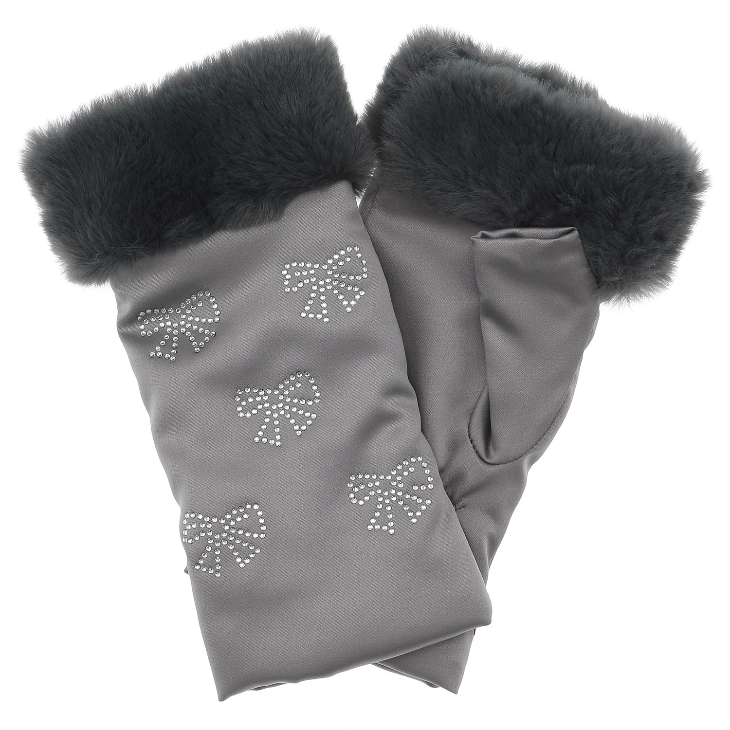 リボンストーンファーコンビハンドウォーマー - 画像2