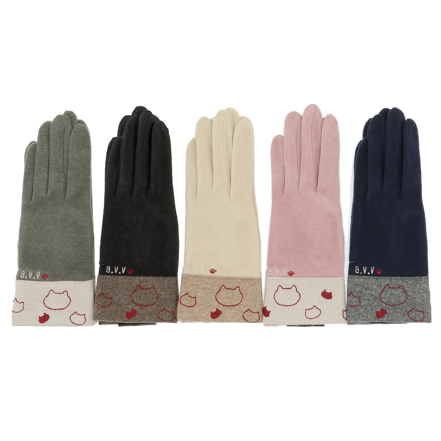 a．v．v ネコ刺繍手袋