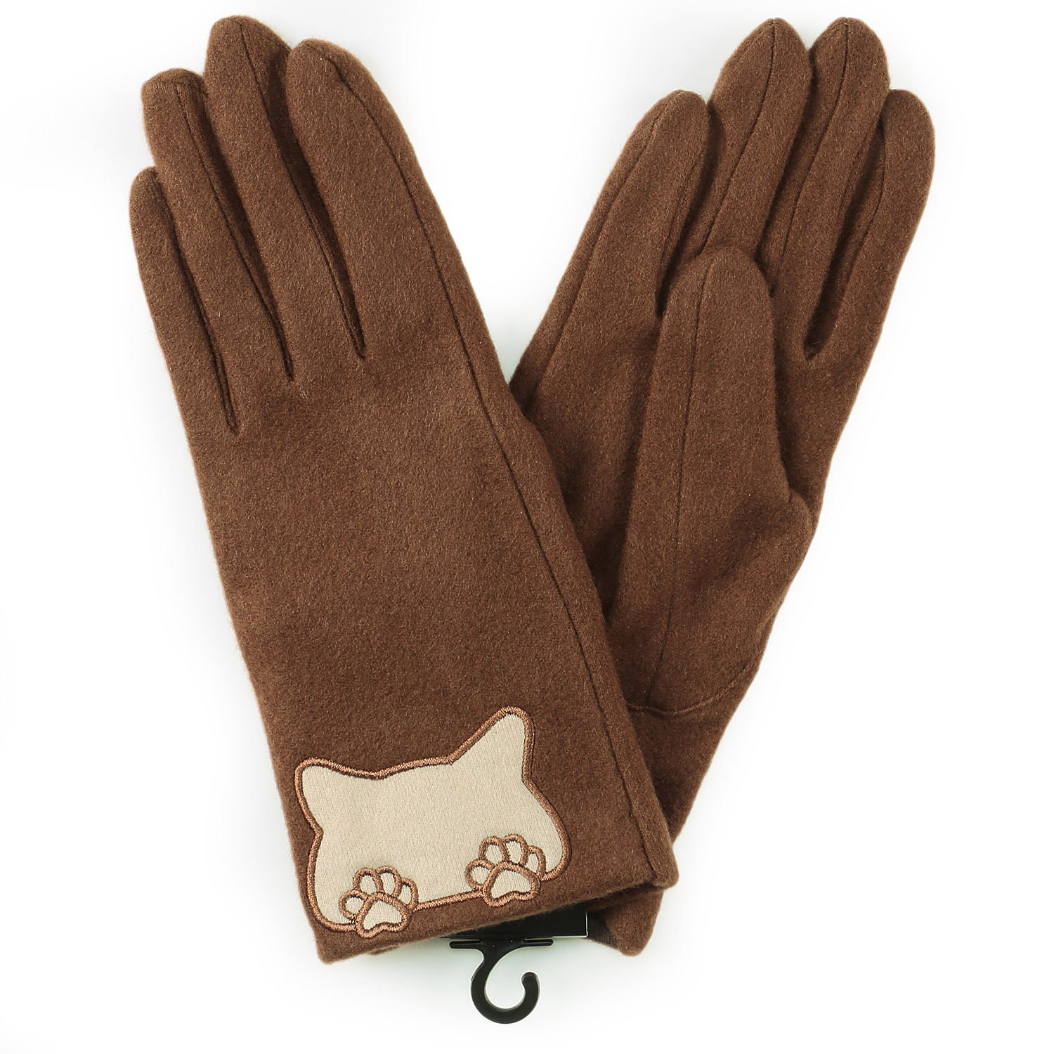 ネコ刺繍オリーブ保湿手袋