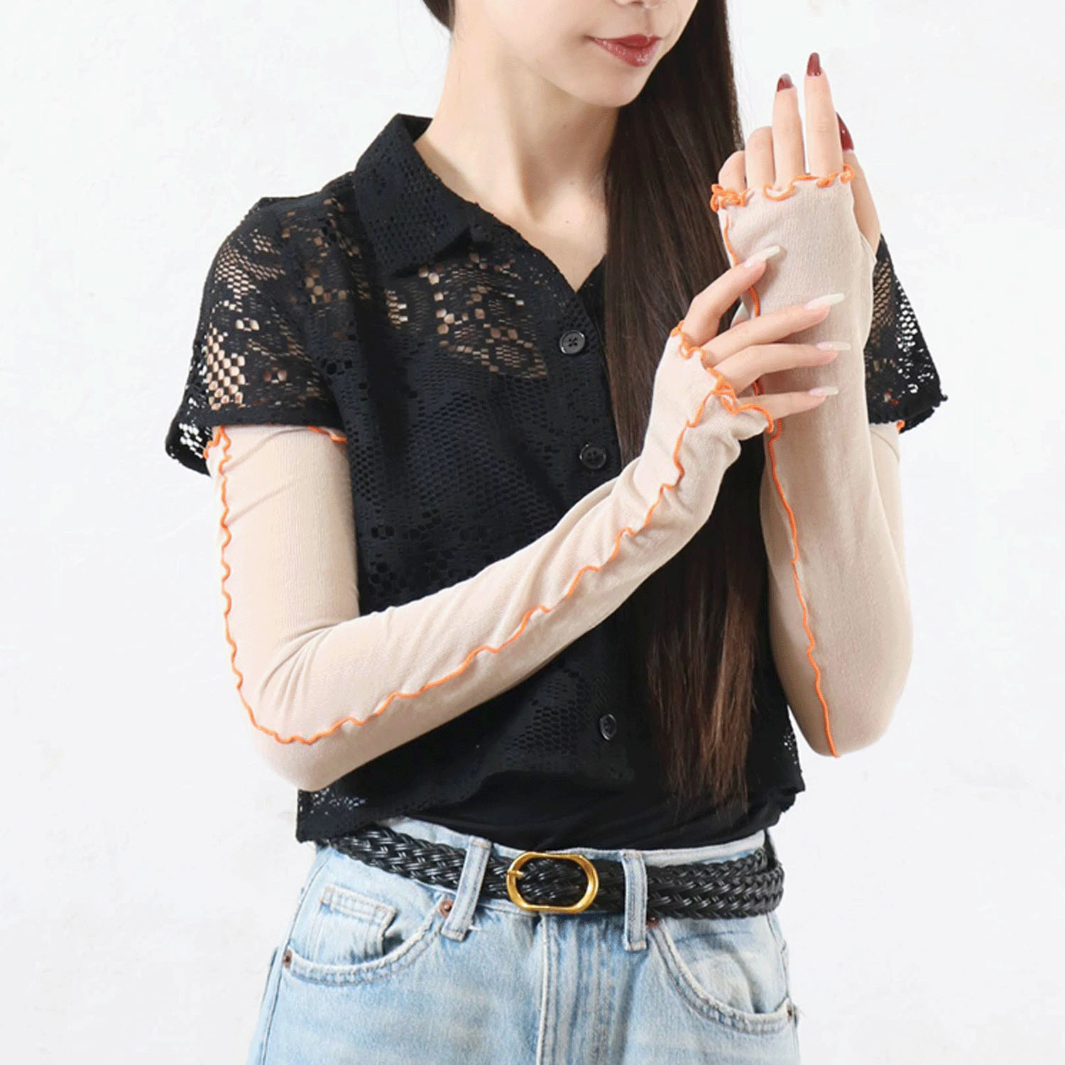 竹繊維バイカラーメロウアームカバー - 画像9