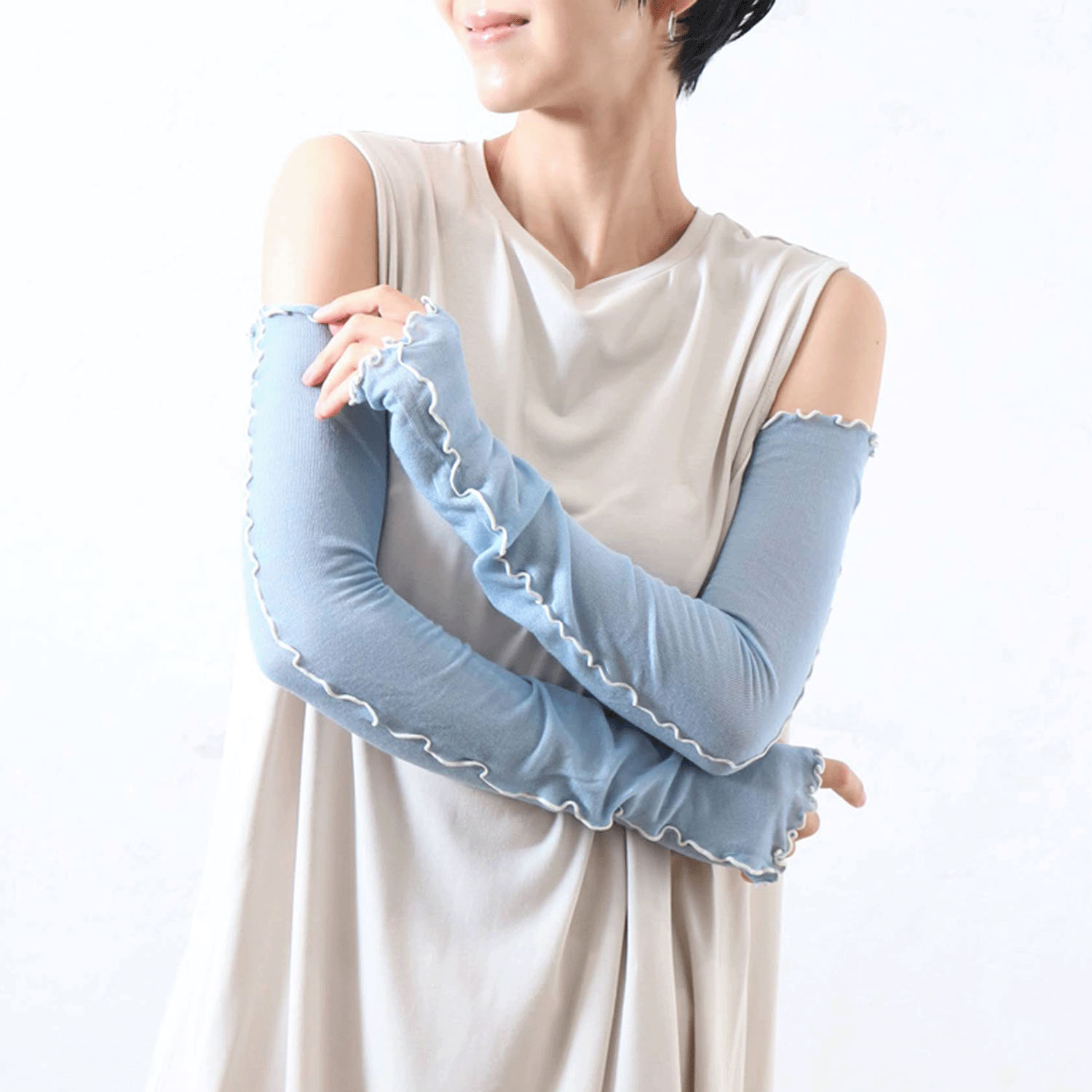 竹繊維バイカラーメロウアームカバー - 画像1