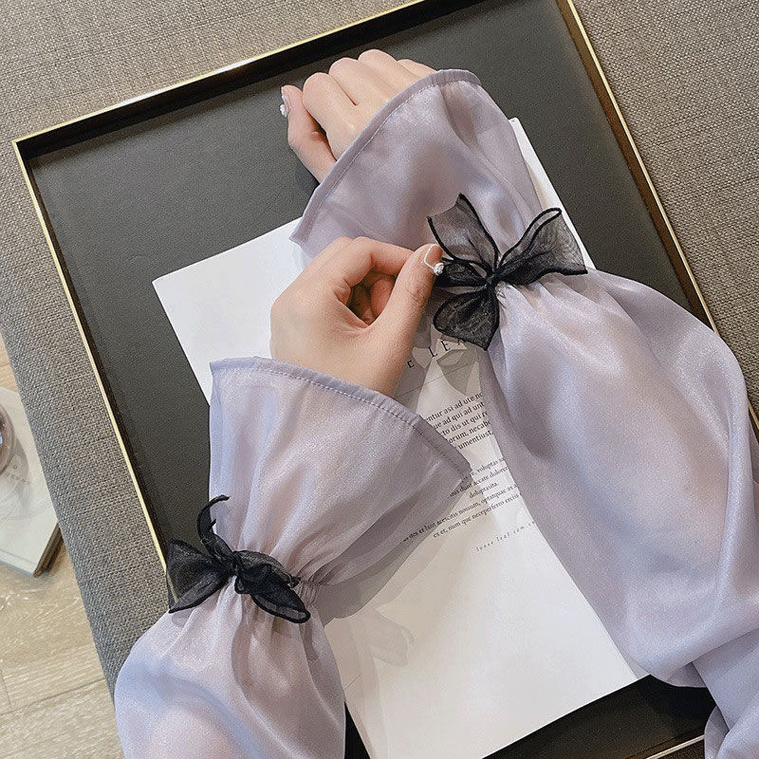 【サーモンピンク終了】リボン付きアームカバー - 画像3