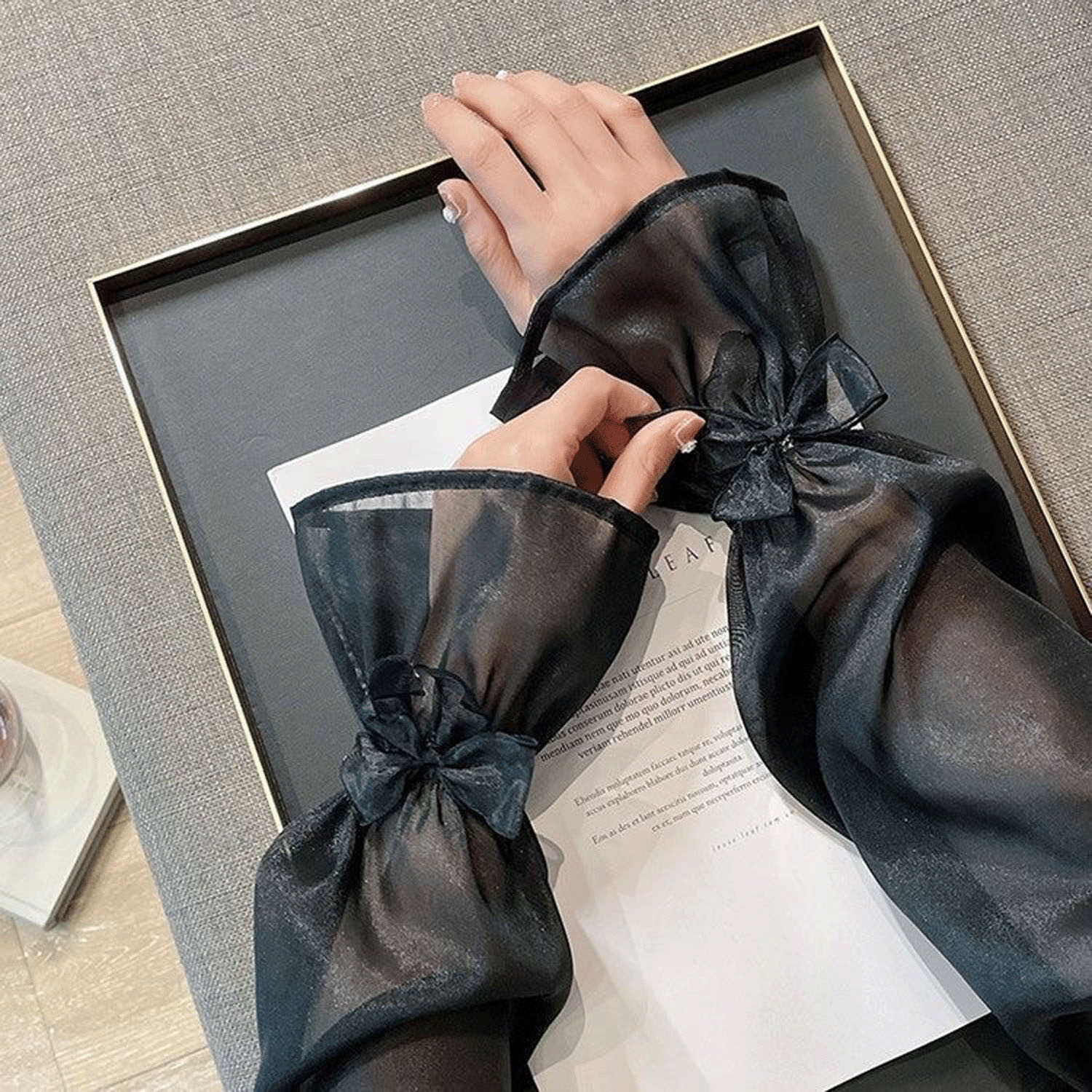 【サーモンピンク終了】リボン付きアームカバー - 画像4