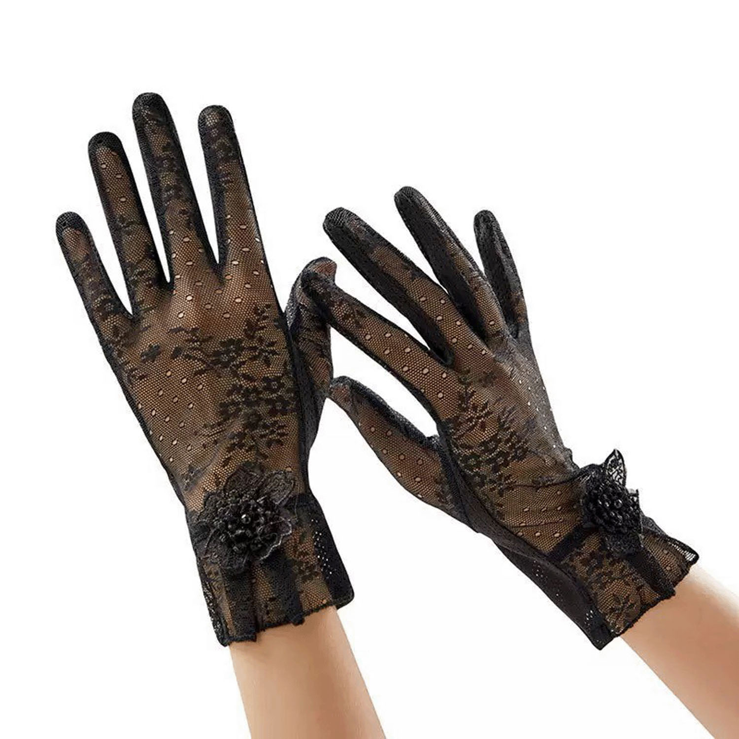 フラワーレースUV手袋 - 画像1