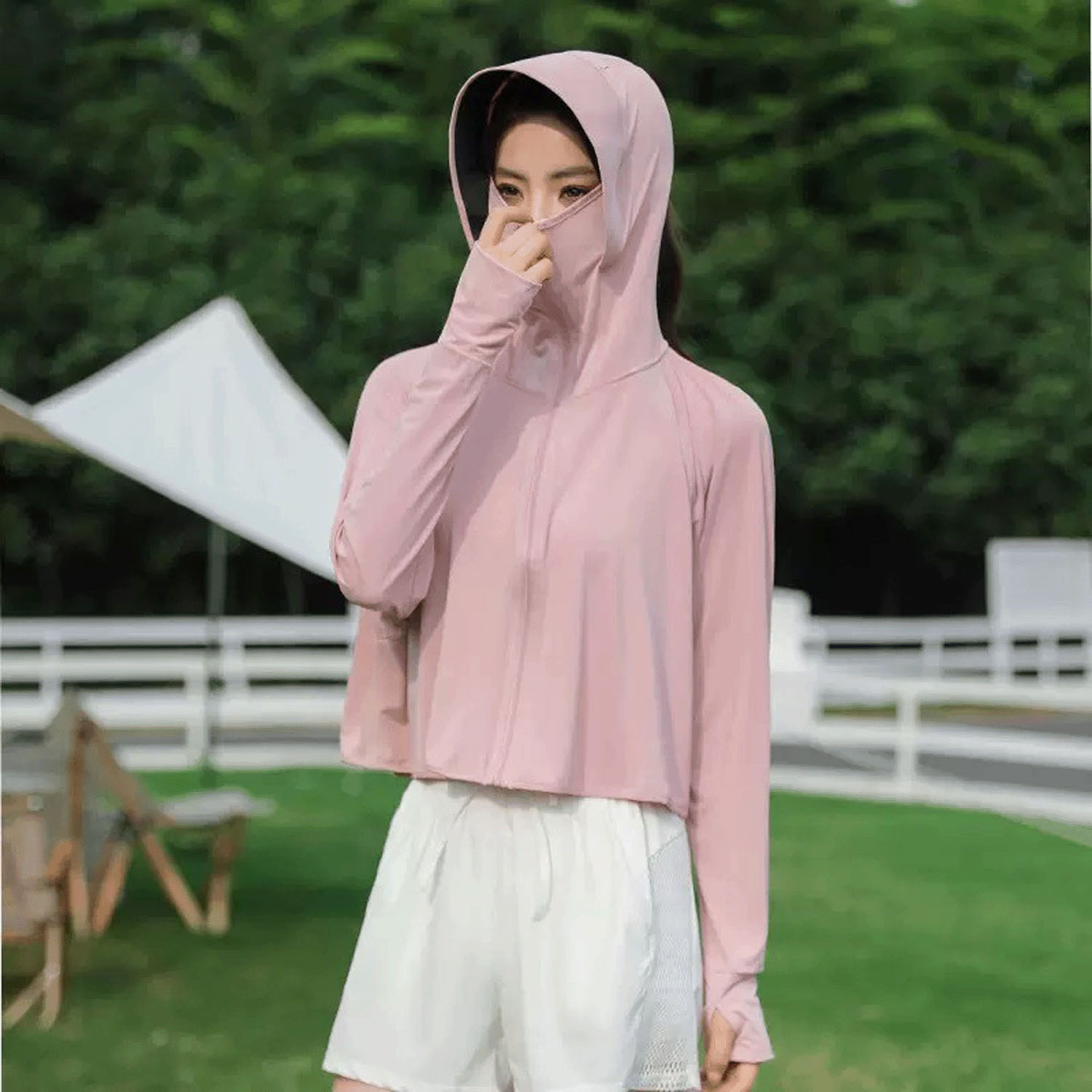 フード付きカラーVパーカー - 画像3