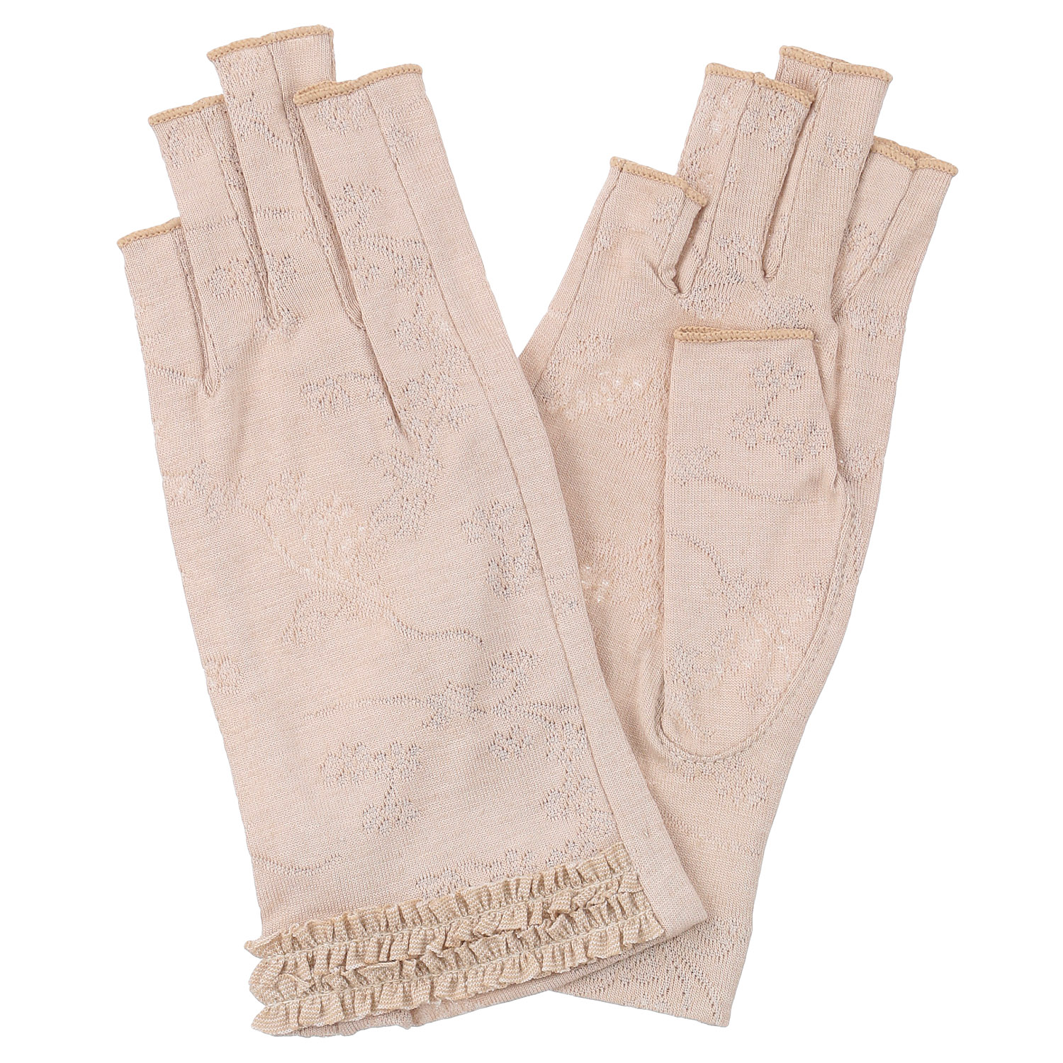 麻入りジャガード指切手袋 - 画像4