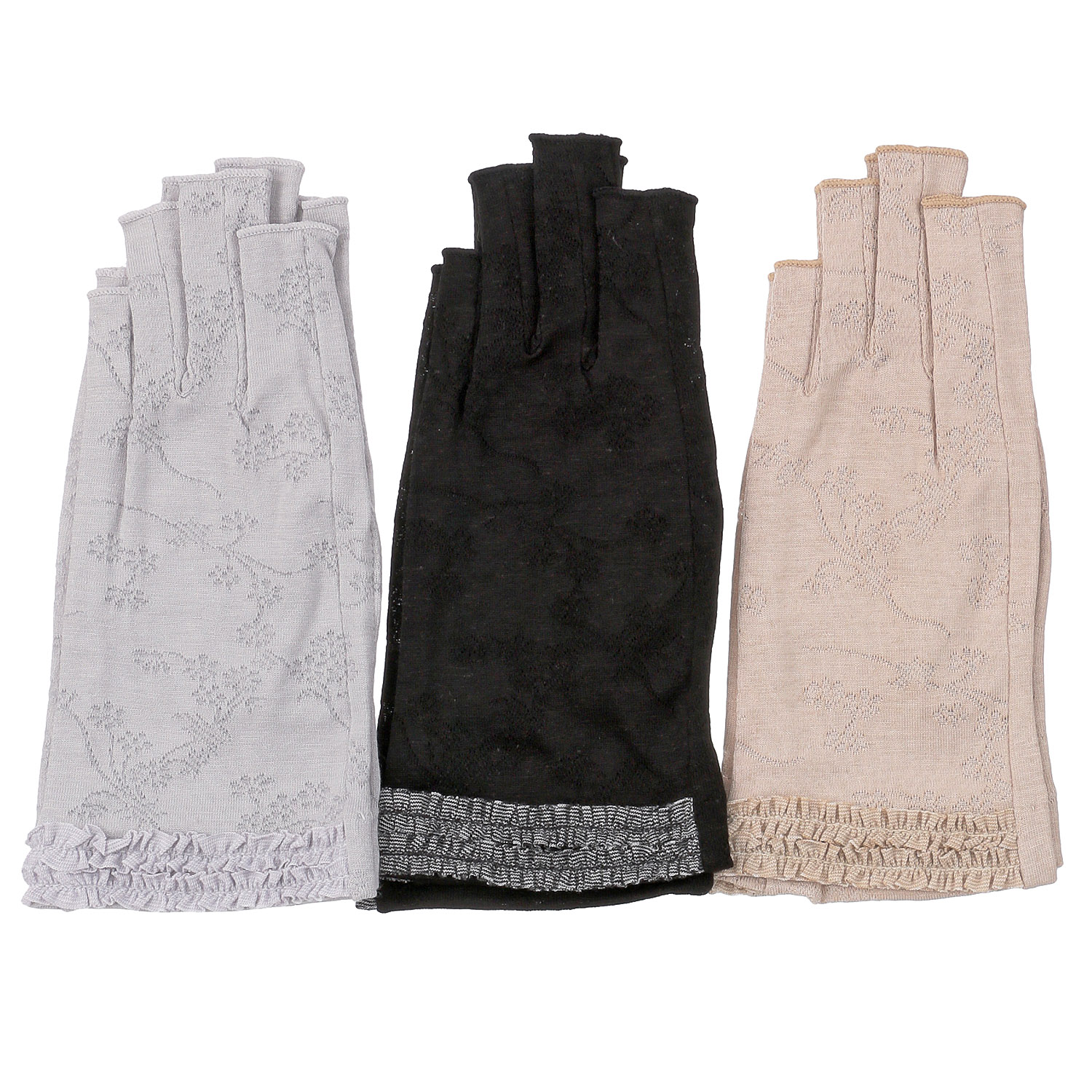 麻入りジャガード指切手袋 - 画像1