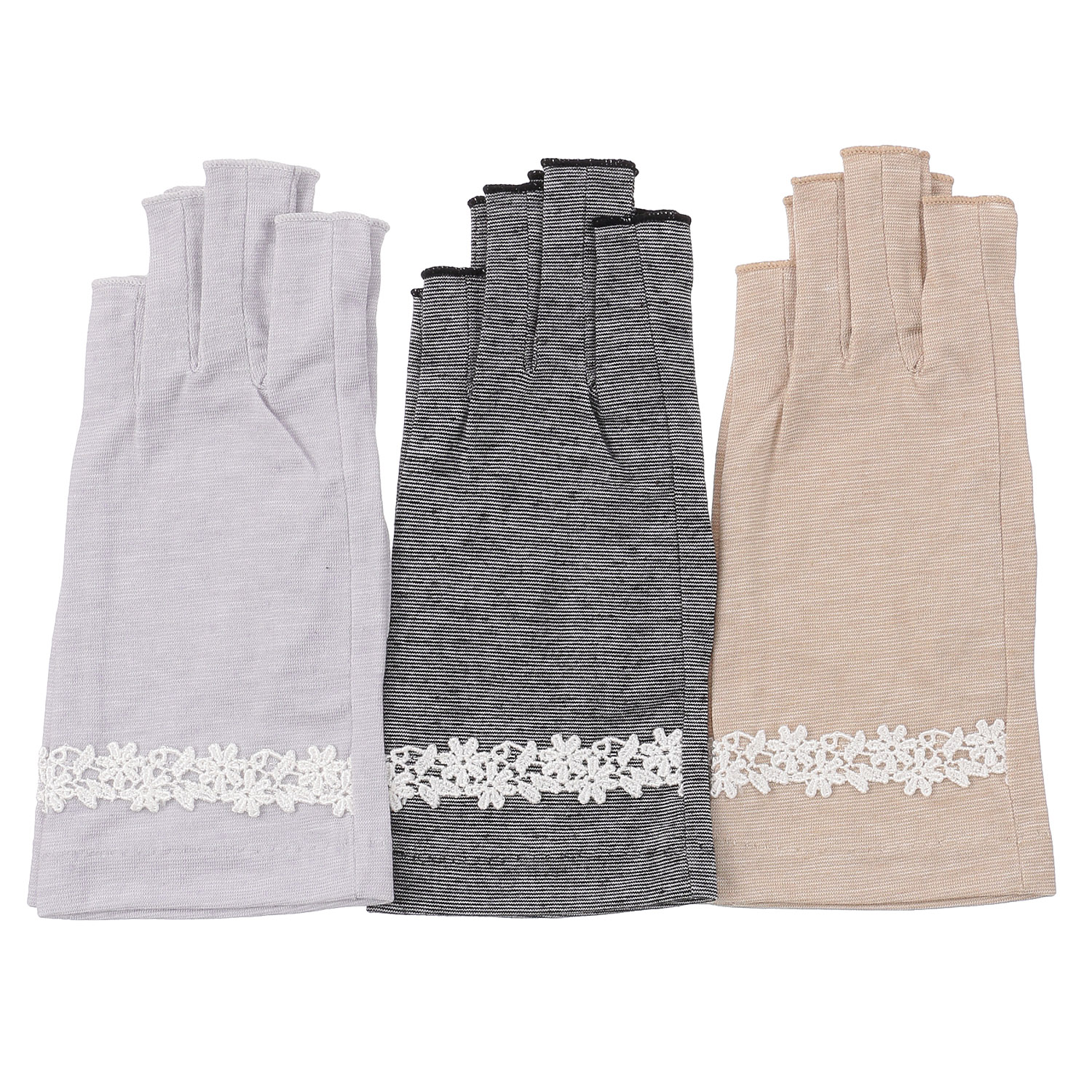 麻入りボーダー指切り手袋