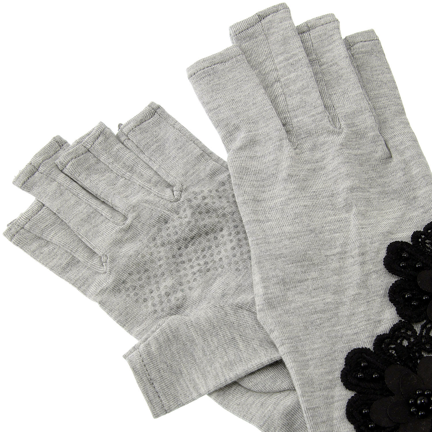 竹繊維 花付き指切りショート手袋 - 画像3