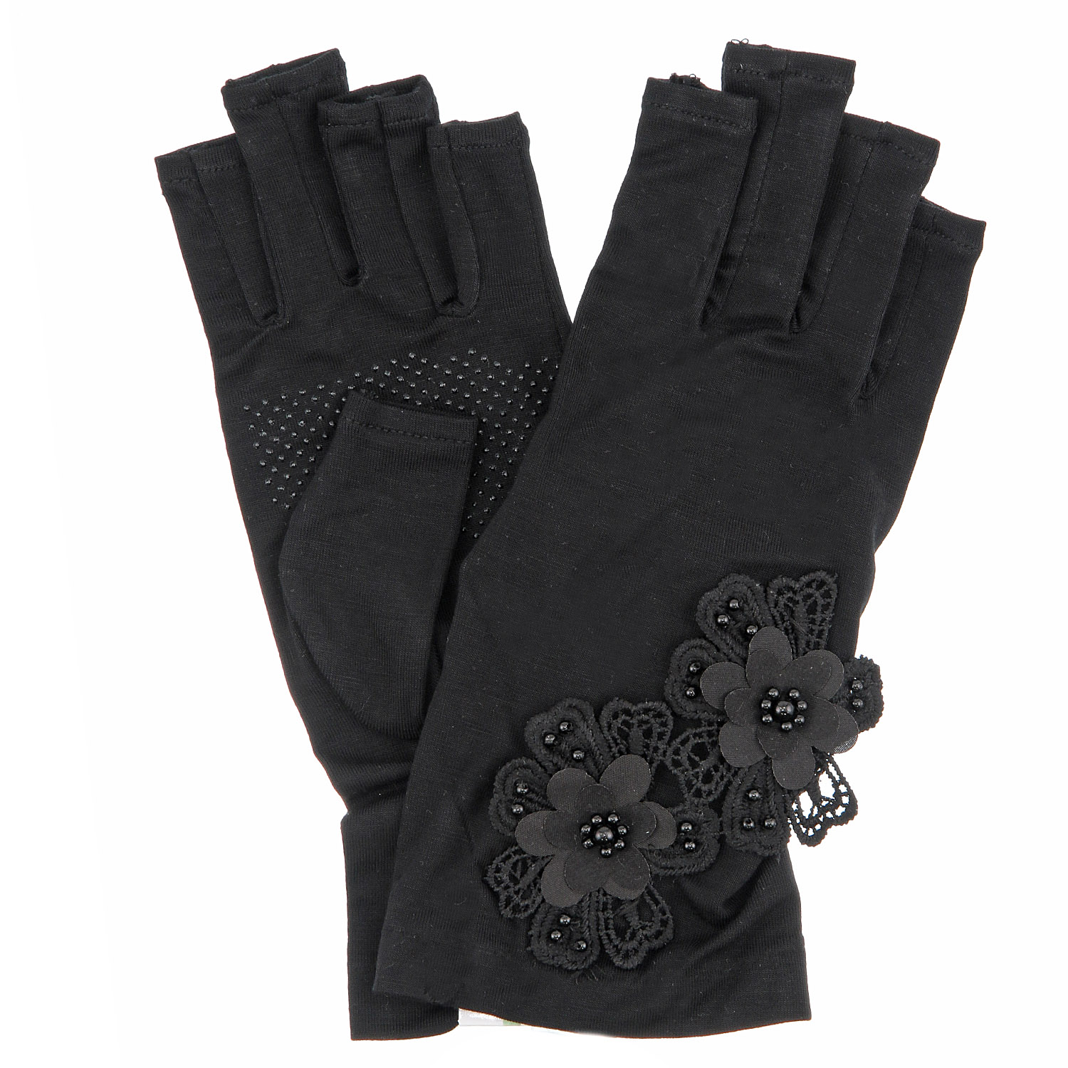 竹繊維 花付き指切りショート手袋 - 画像5