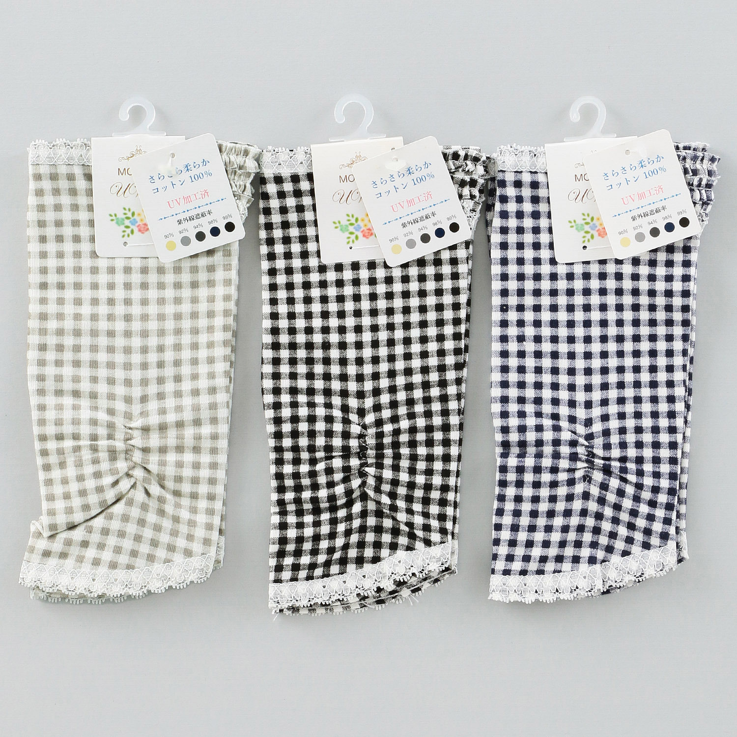 コットンギンガムチェックショートアームカバー - 画像1