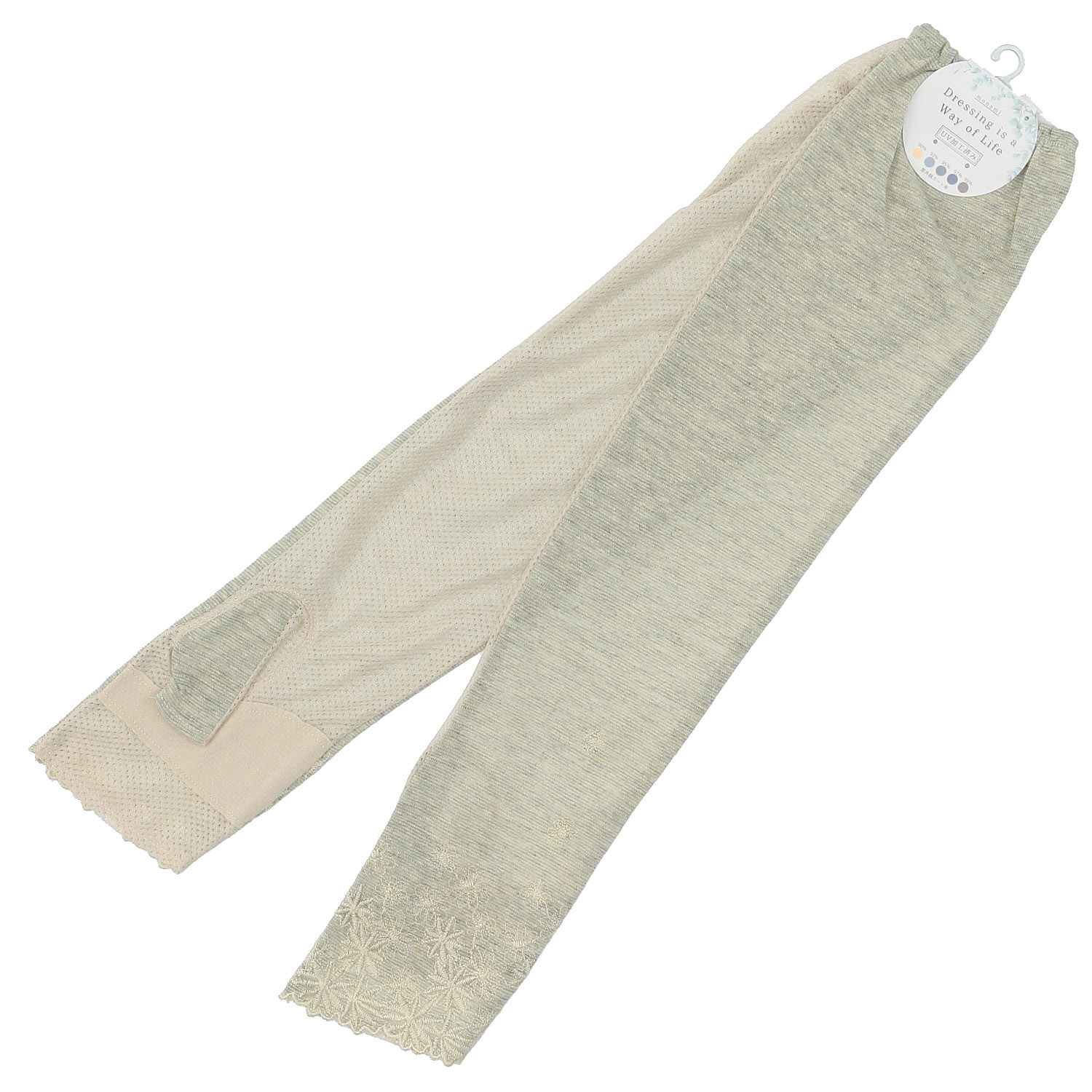 リネンコットン花刺繍ロングアームカバー - 画像2