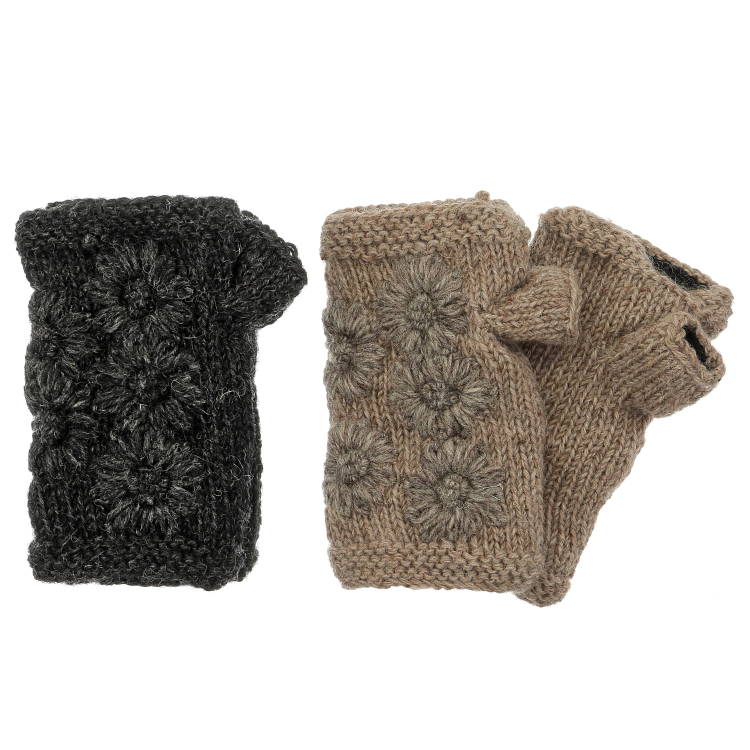 ネパール製 シンプルフラワー ショート丈ハンドウォーマー