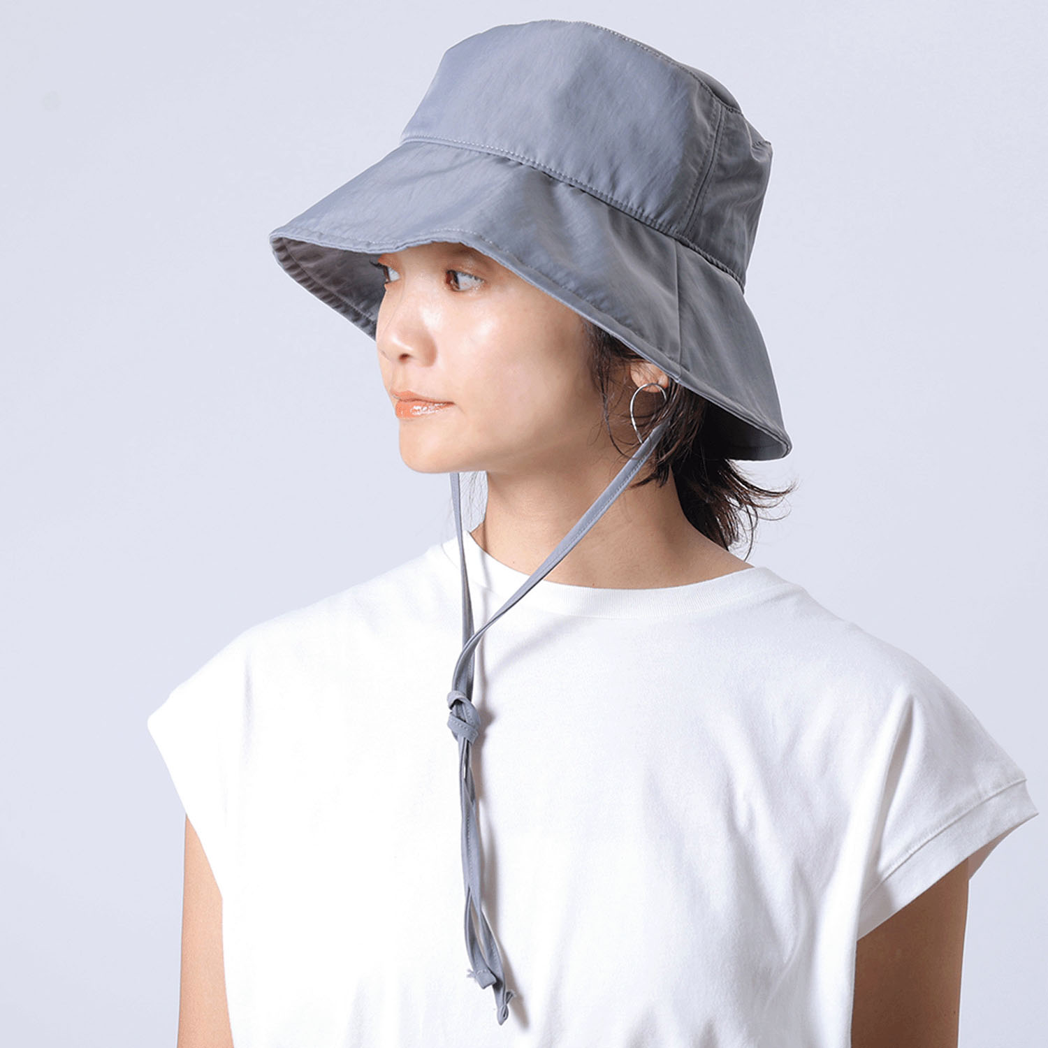 アレンジできる配色リボン紐付 撥水バケットハット