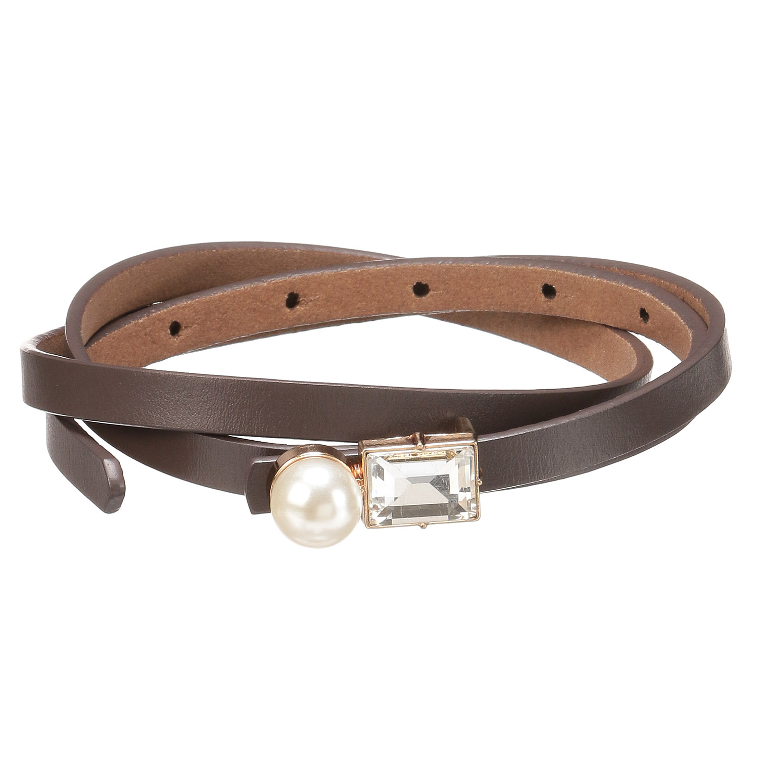 牛革パールビジュー細ベルト - 画像1