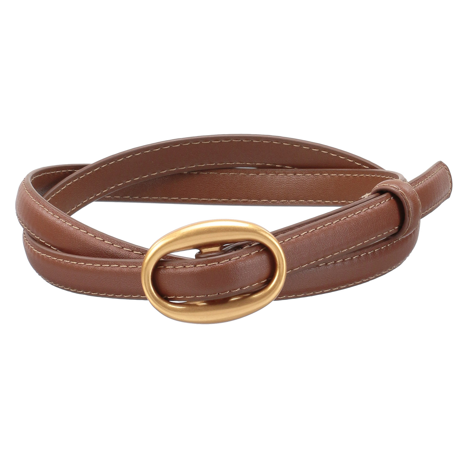 ゴールド楕円バックル牛革ベルト - 画像1