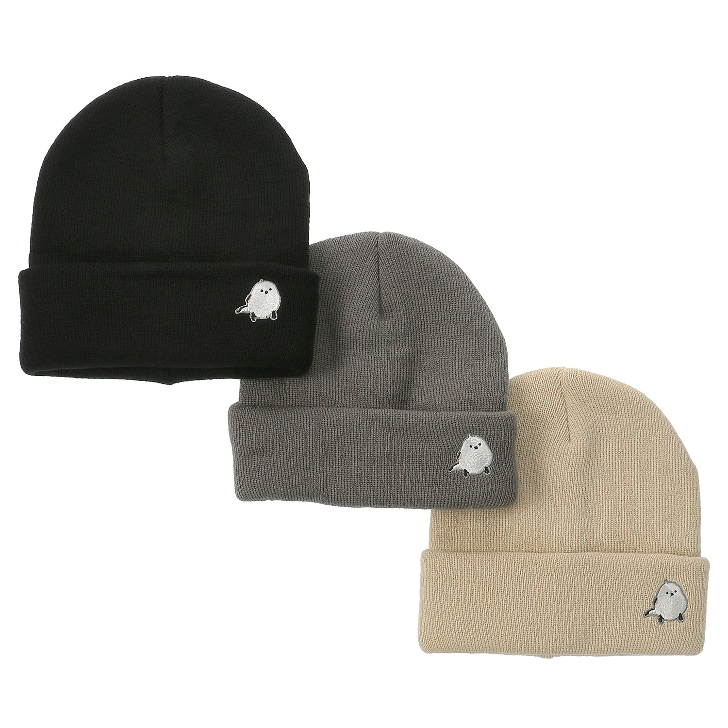 シマエナガ刺繍 ポイントシマダニット帽