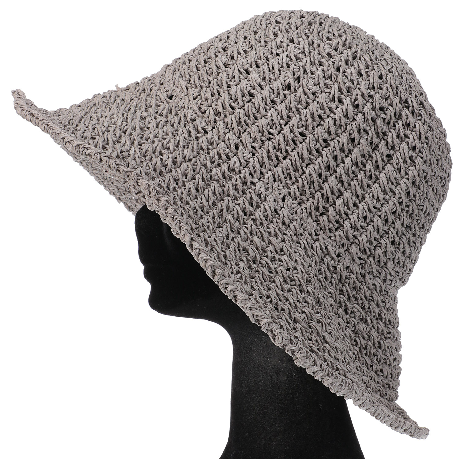 つば広ペーパー編みハット