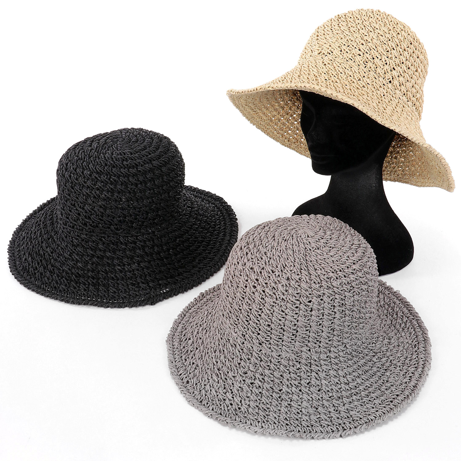 つば広ペーパー編みハット - 画像1