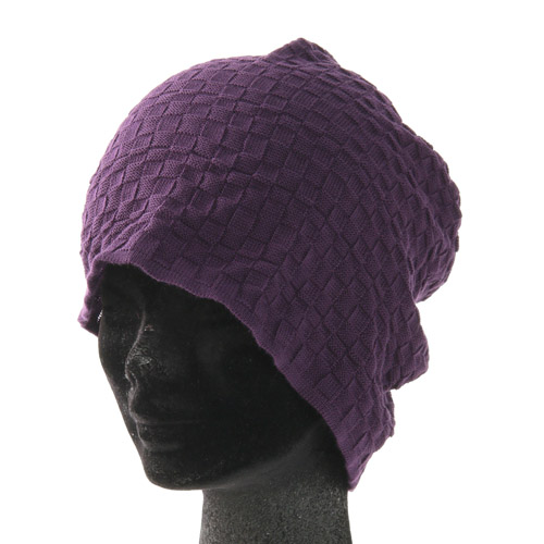 格子柄コットンニット帽 - 画像1