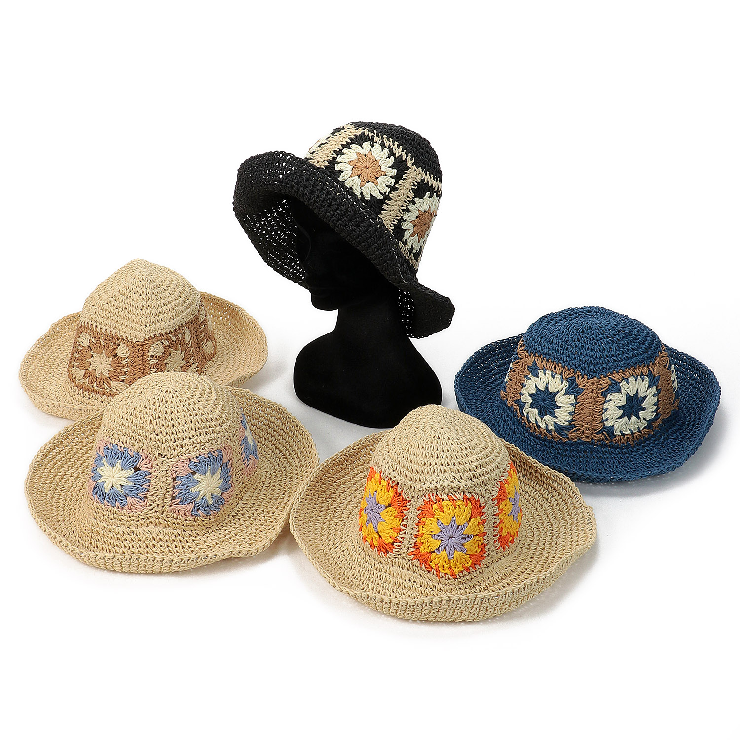 クロッシェ編ペーパーバケットハット