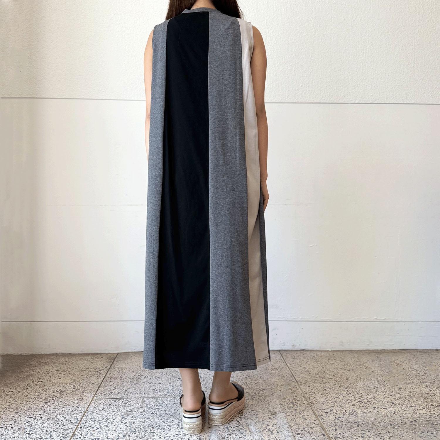 【Insta Live】シルケット天竺配色切替ノースリワンピース - 画像6