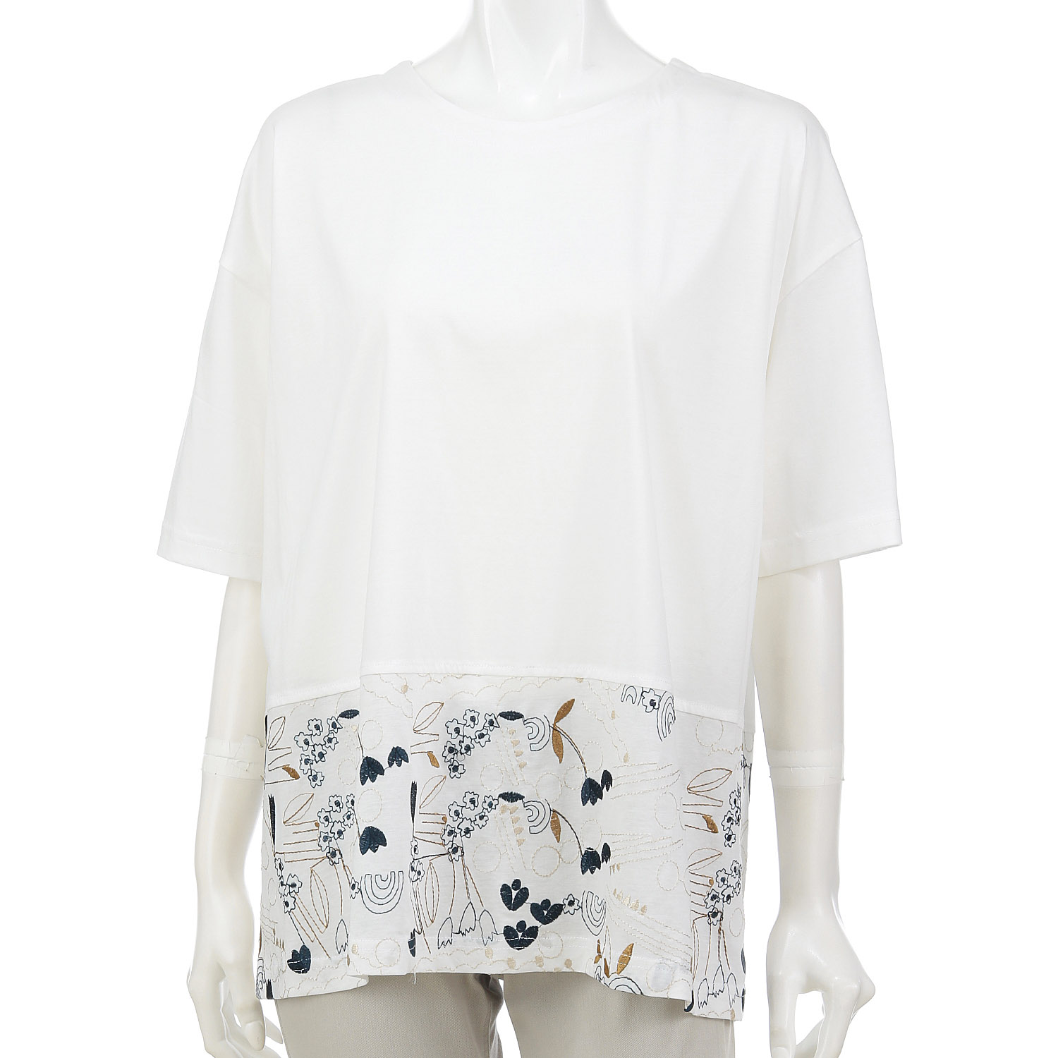 シルケット天竺パネル刺繍プルオーバー - 画像1