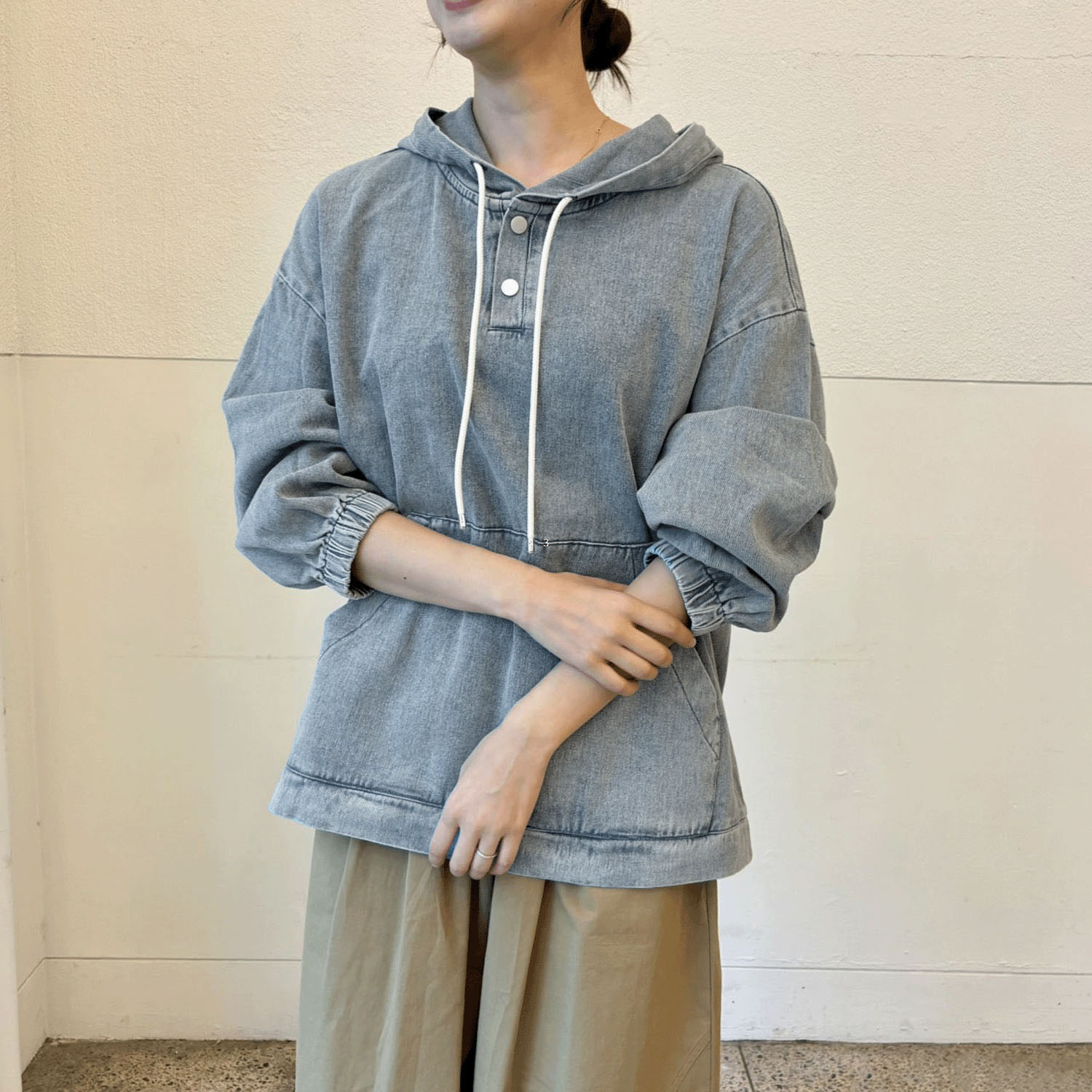 【CUBE SUGAR】ピグメント染めフード付きシャツパーカー