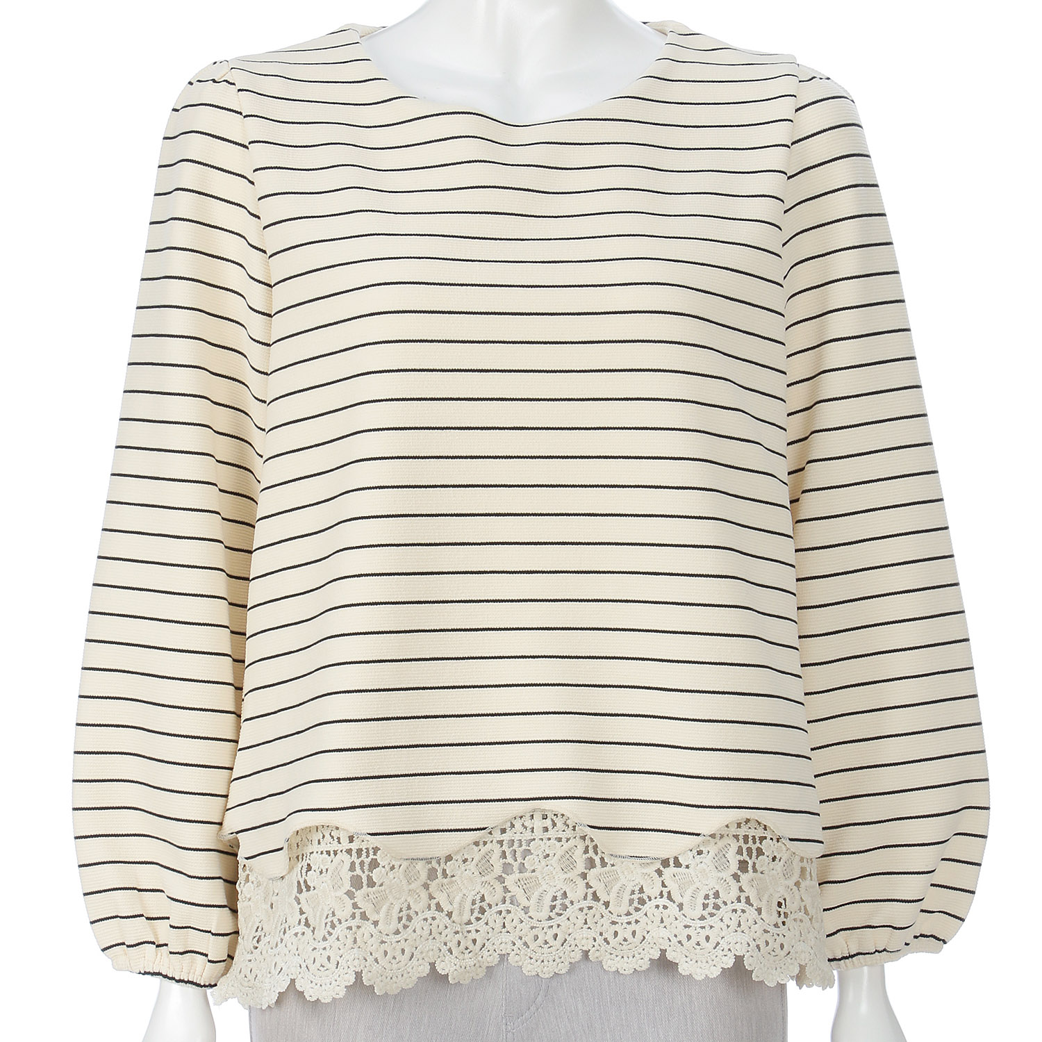 裾レースボーダープルオーバー