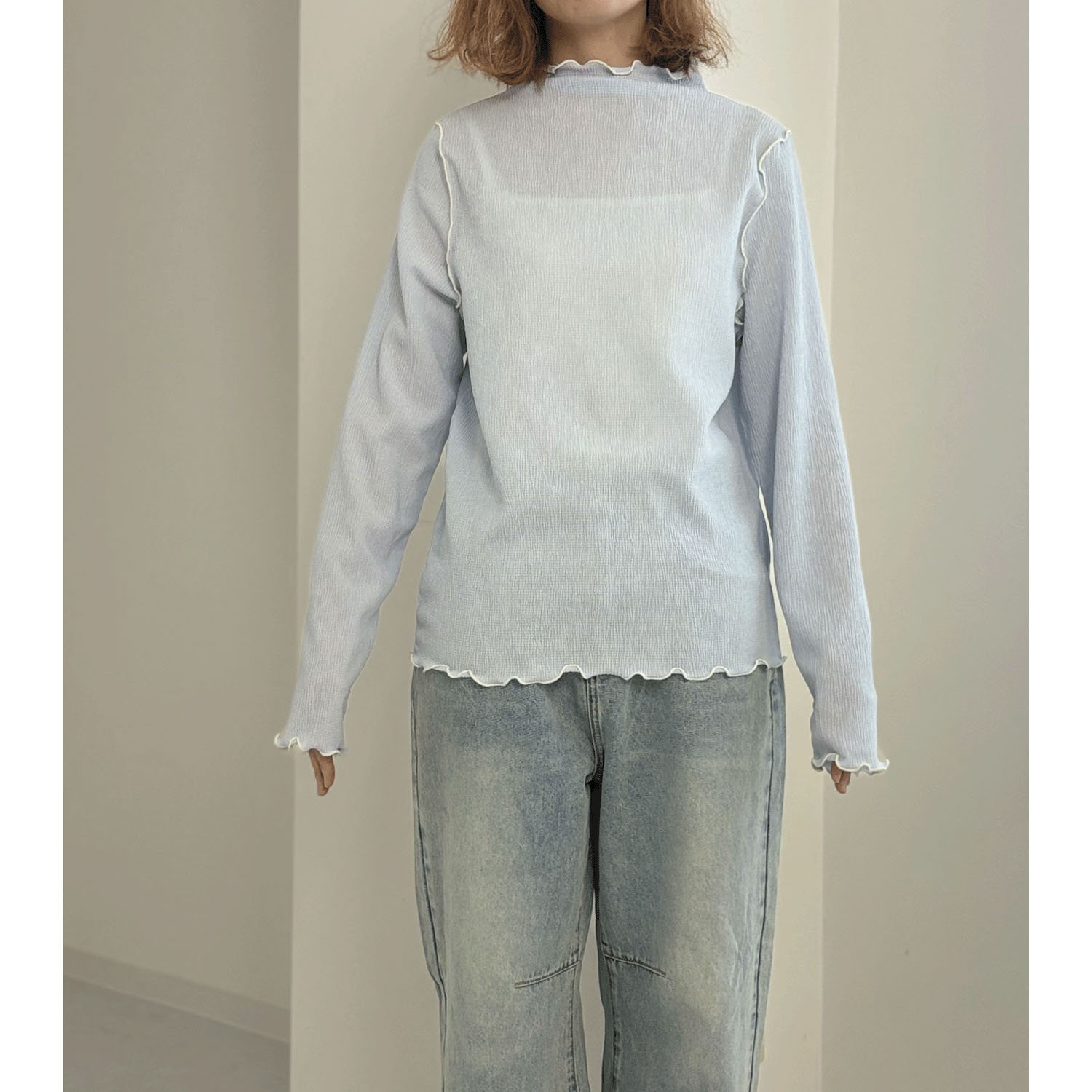 【my life】ハイネック配色メロウプルオーバー