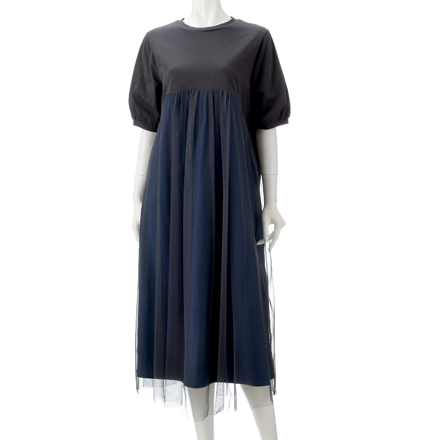 チュール切替配色ワンピース - 画像2