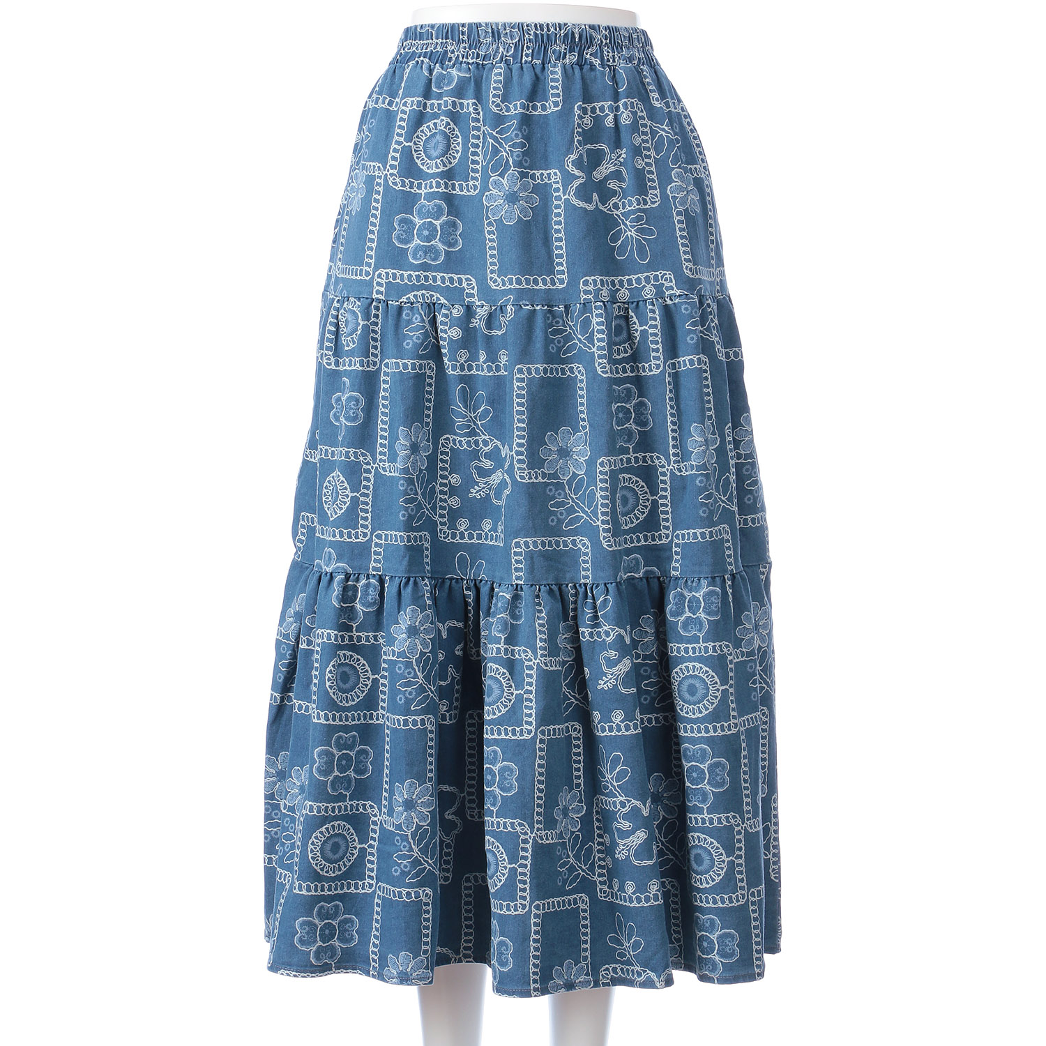 KhakiKoji ボタニカル刺繍調スカート - 画像1