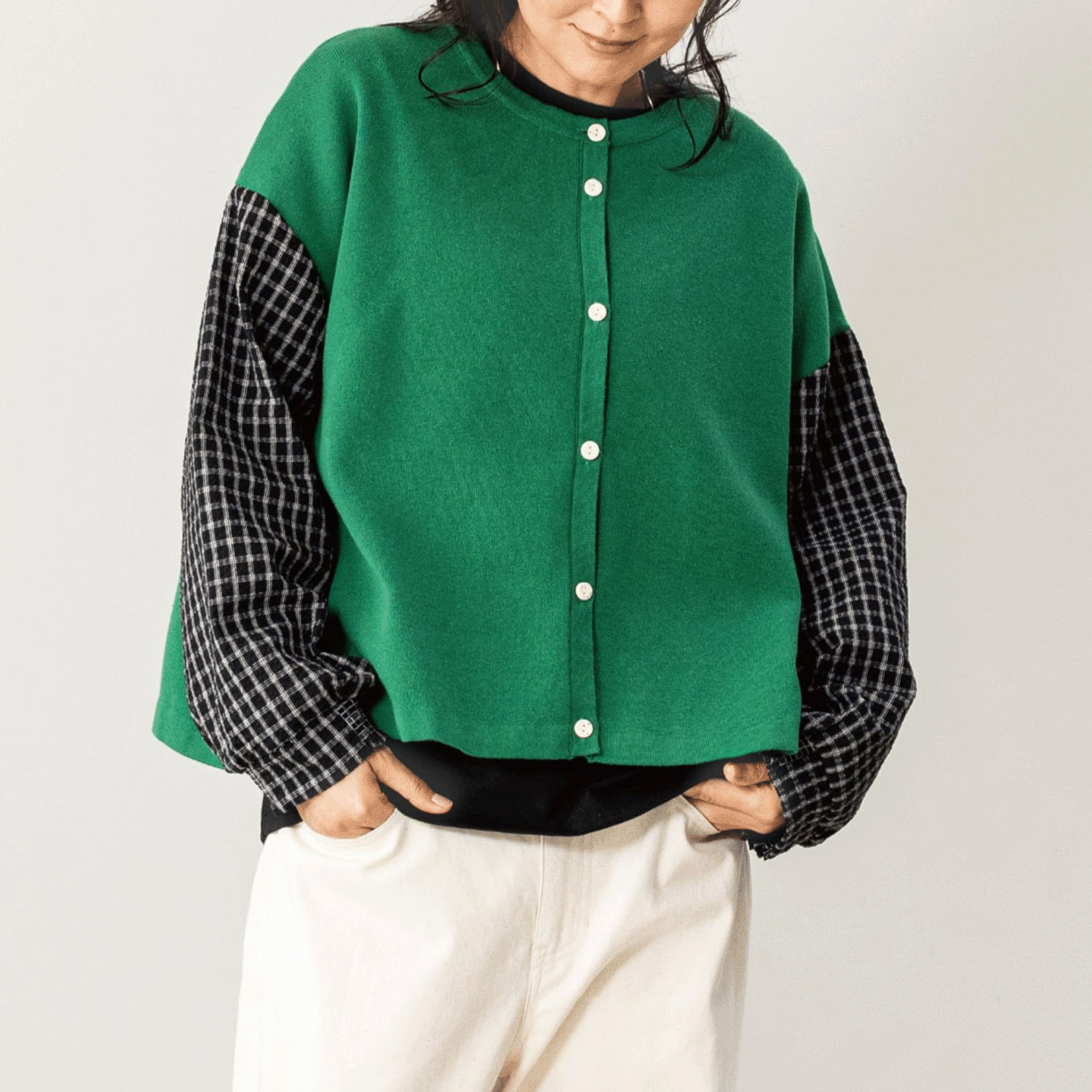 Northern Truck 異素材スリーブニットカーディガン