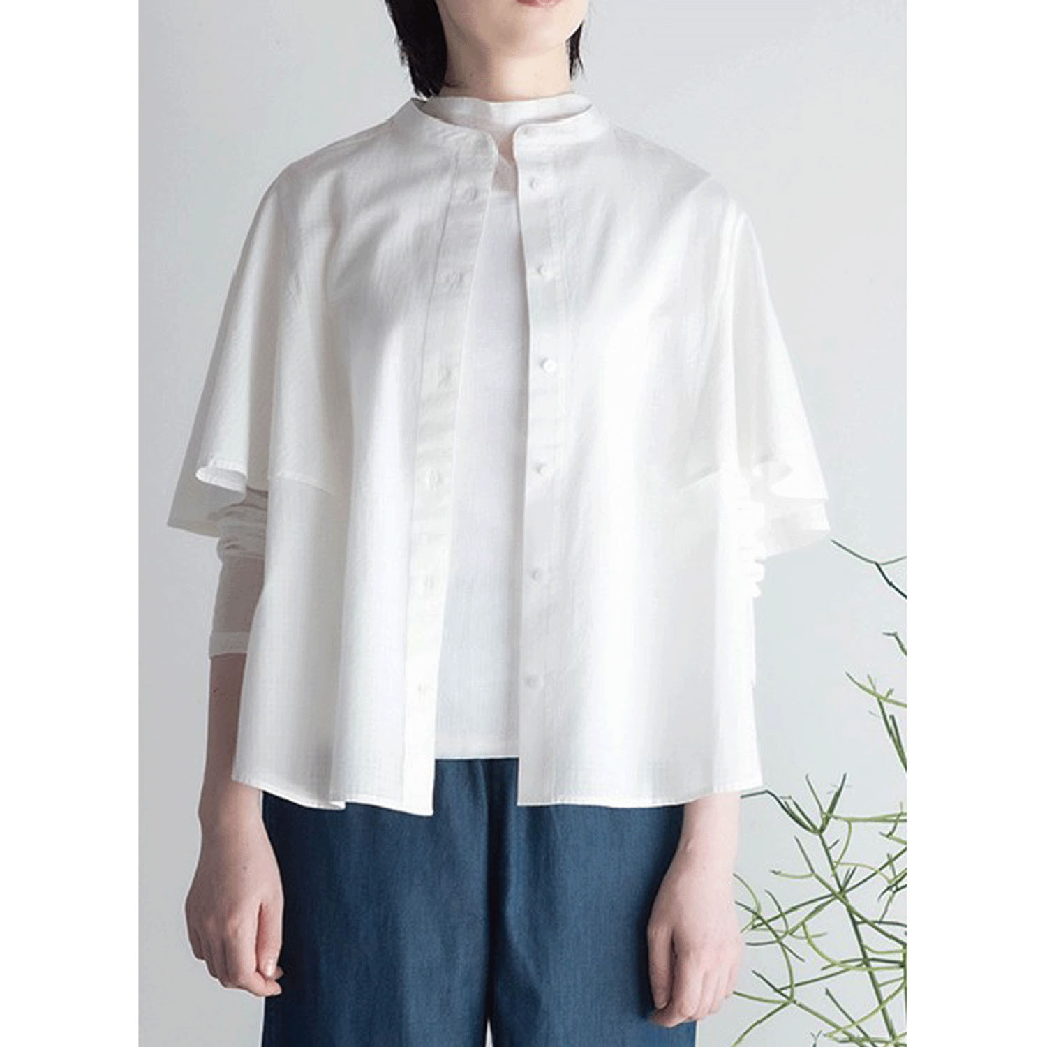 LILASIC アキハチェックフレアスリーブブラウス - 画像1