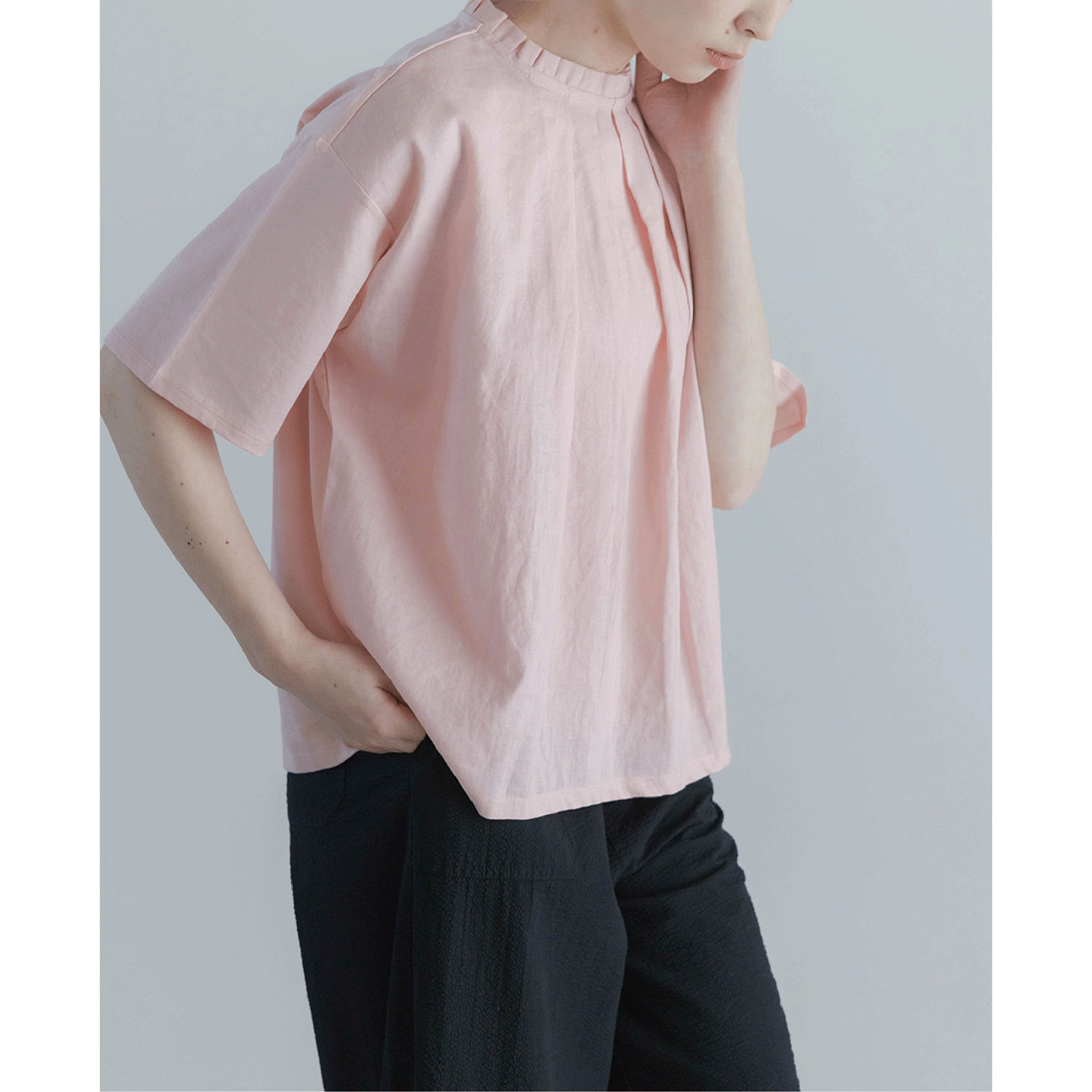 【4月中旬頃入荷予定】LILASIC シルケット天竺フリルカラーTシャツ - 画像7