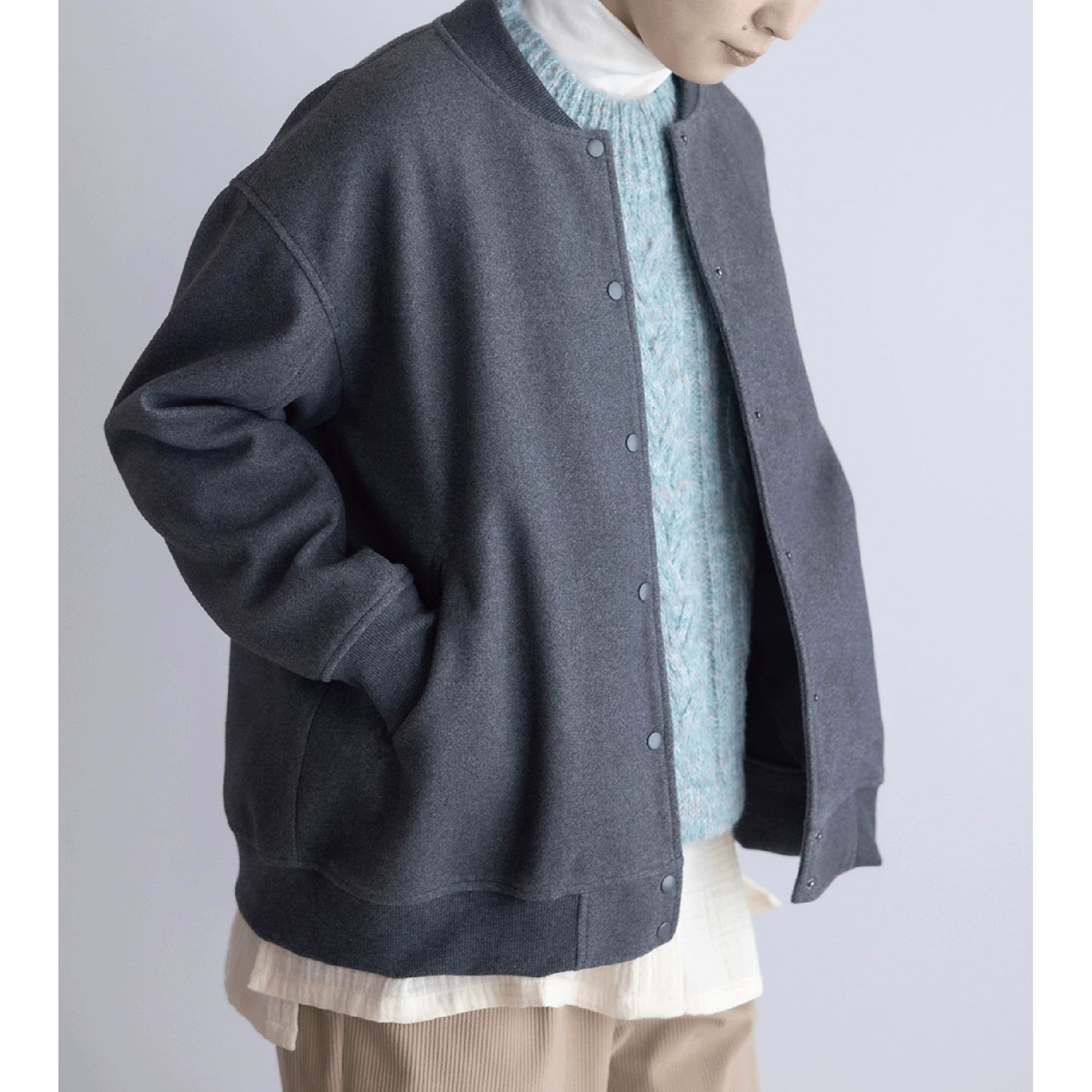 LILASIC ソフトメルトンリブブルゾン