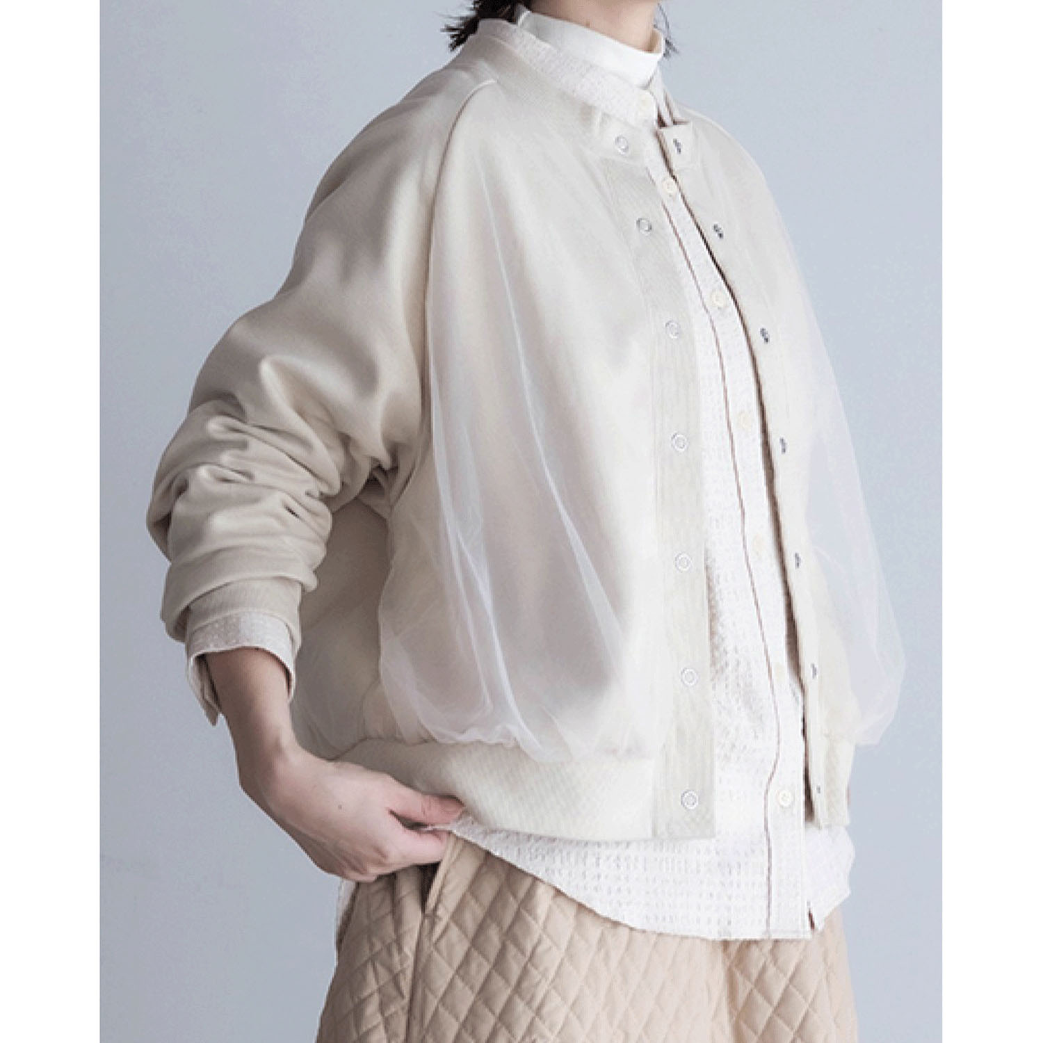 LILASIC チュールレイヤード裏起毛カーディガン - 画像1