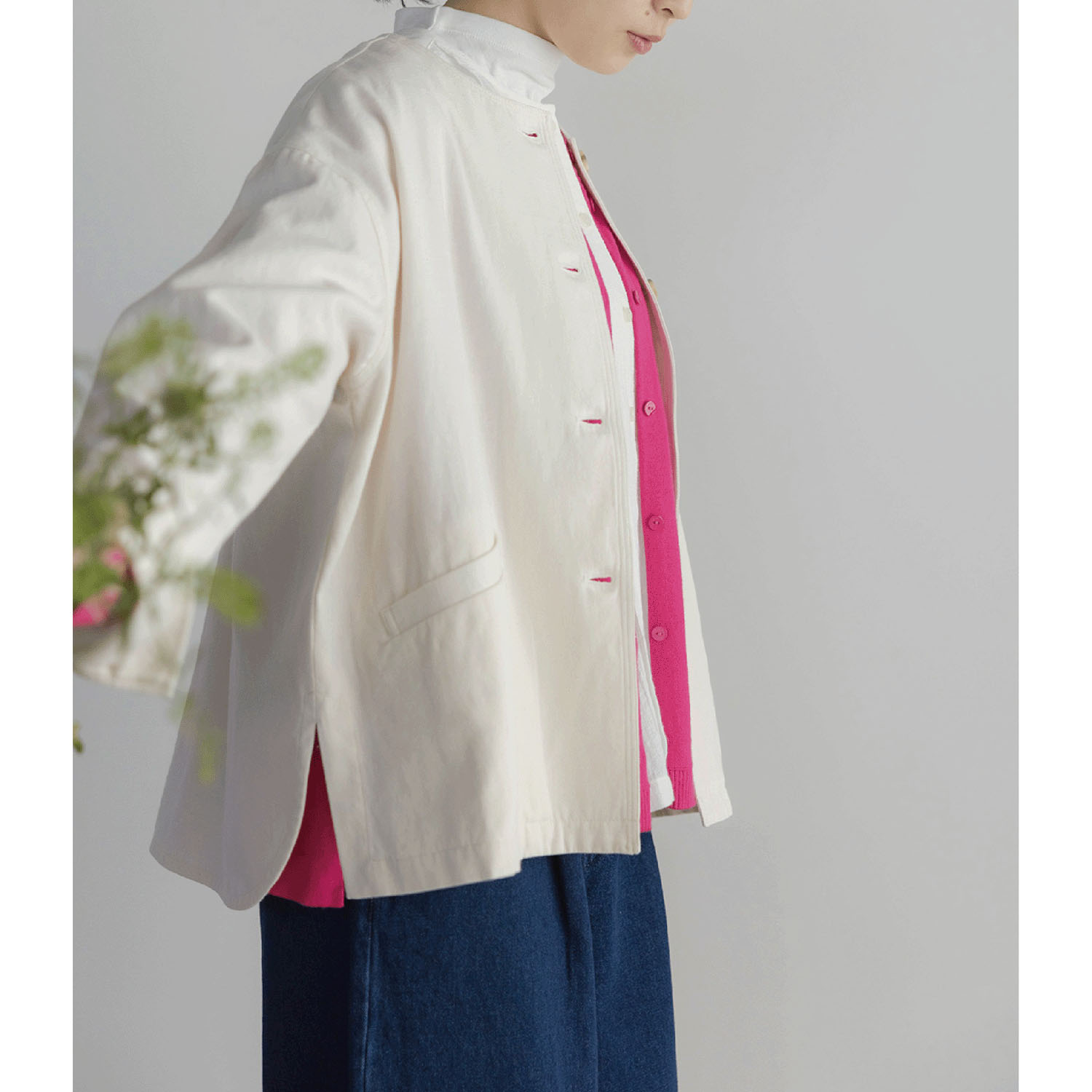 LILASIC コットンシルクラウンドヘムニットカーディガン - 画像5