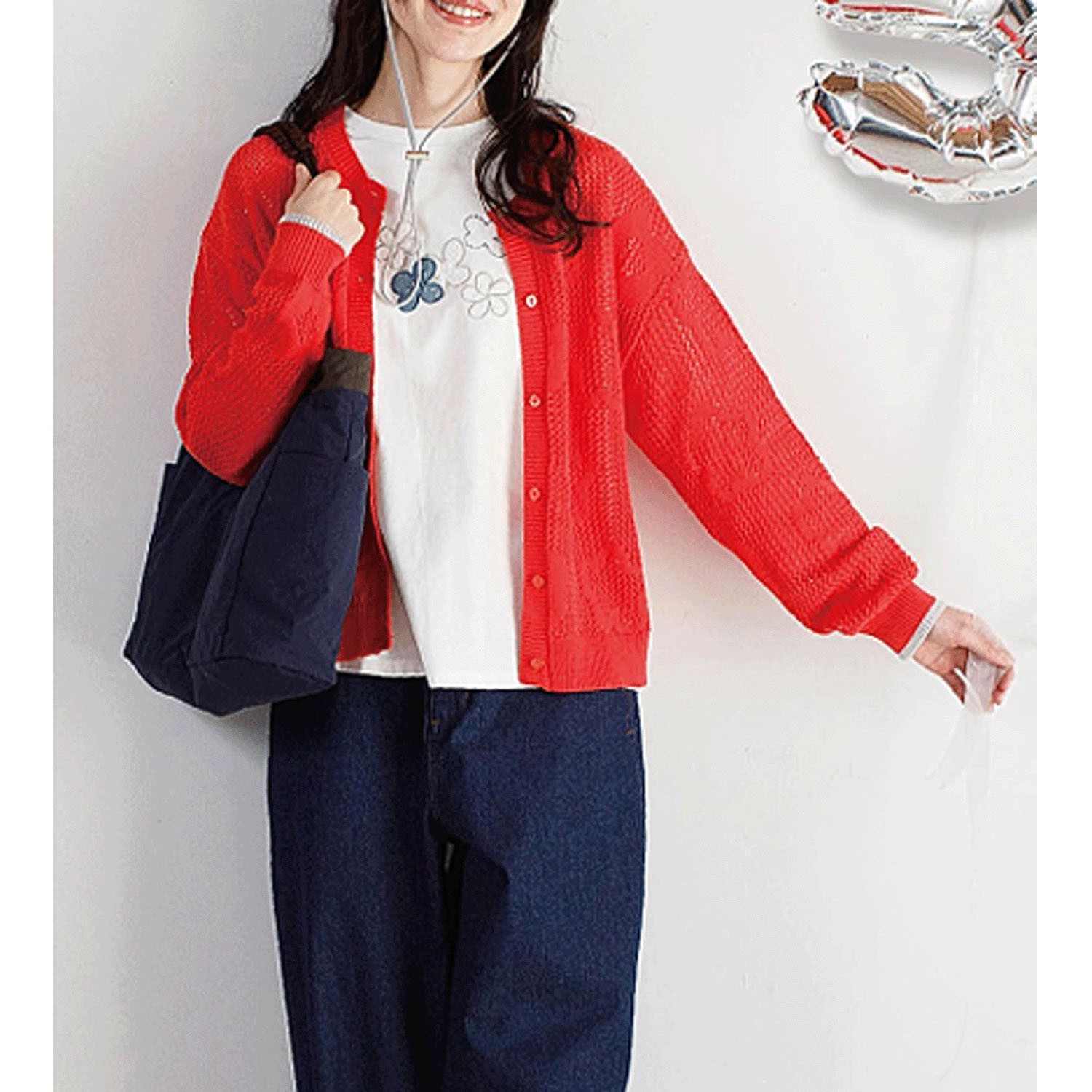 Keitto お花メッシュジャカードニットカーディガン