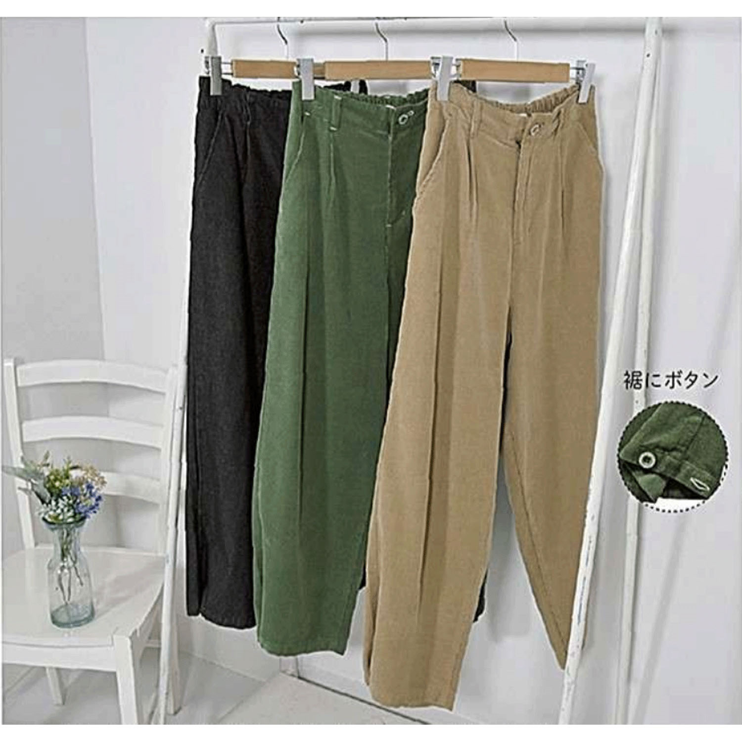 Keitto 刺し子風刺繍入りストレートパンツ