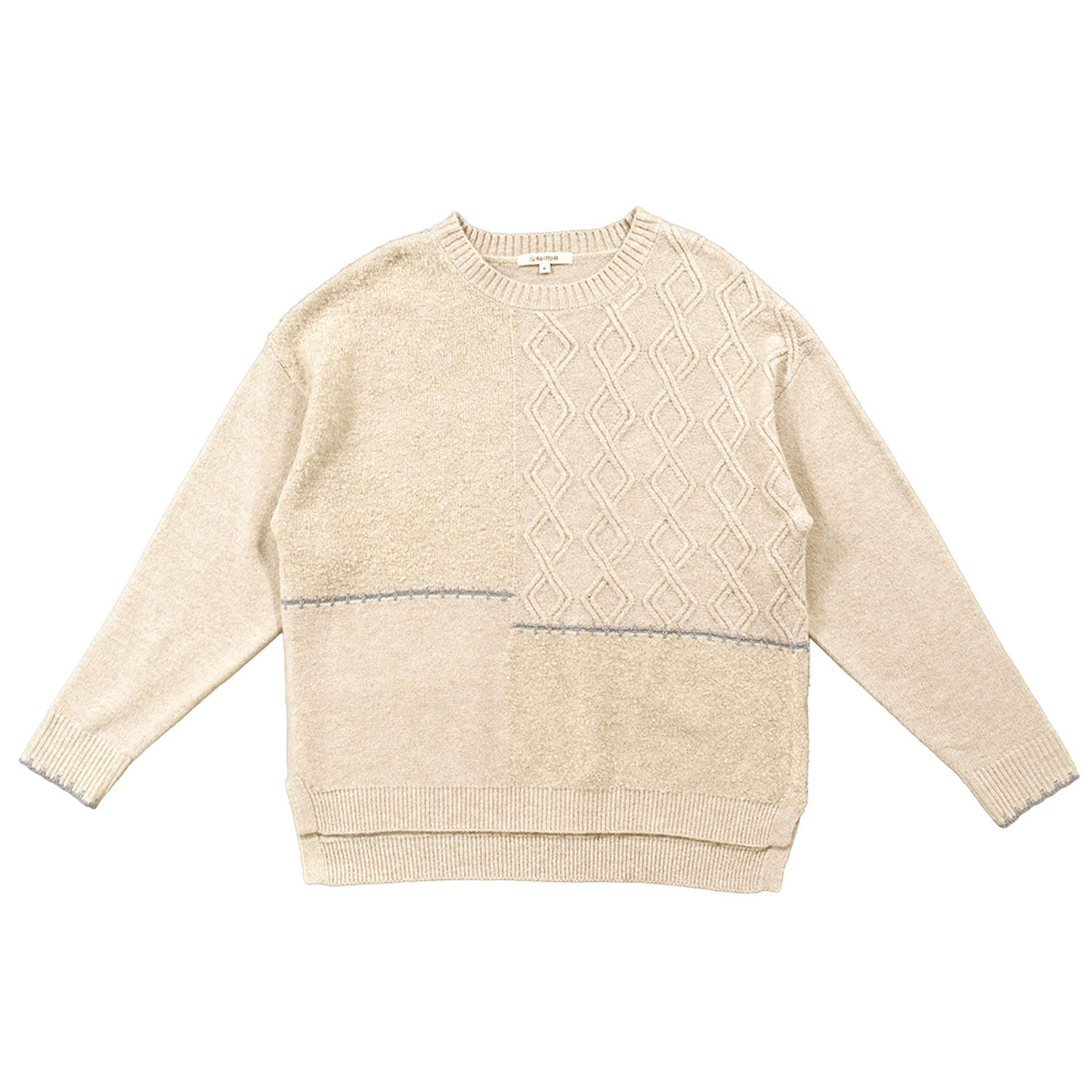 Keitto 編地切り替えブランケットステッチ入りニットプルオーバー - 画像3